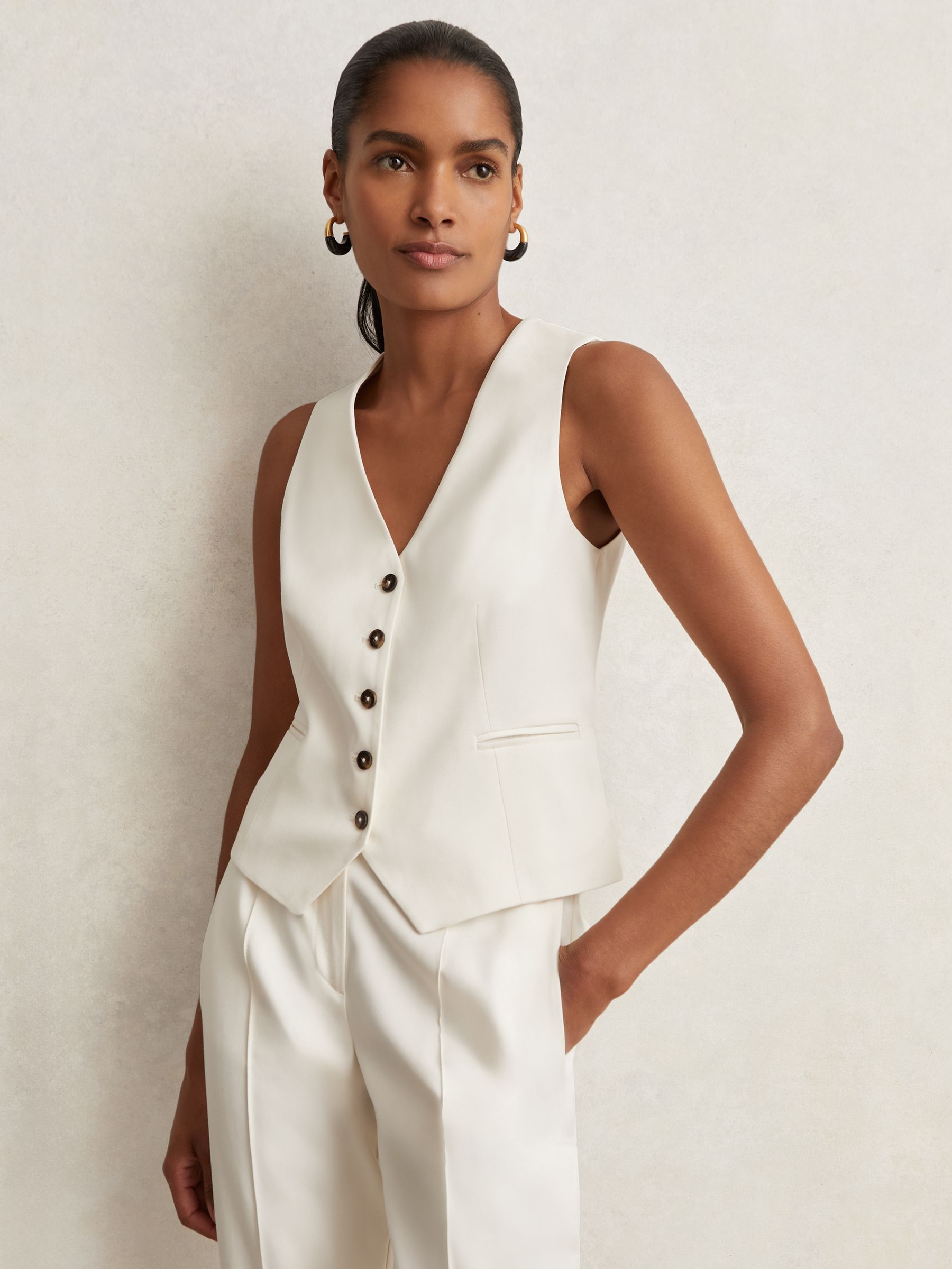 Single Breasted Tailored Waistcoat in Cream