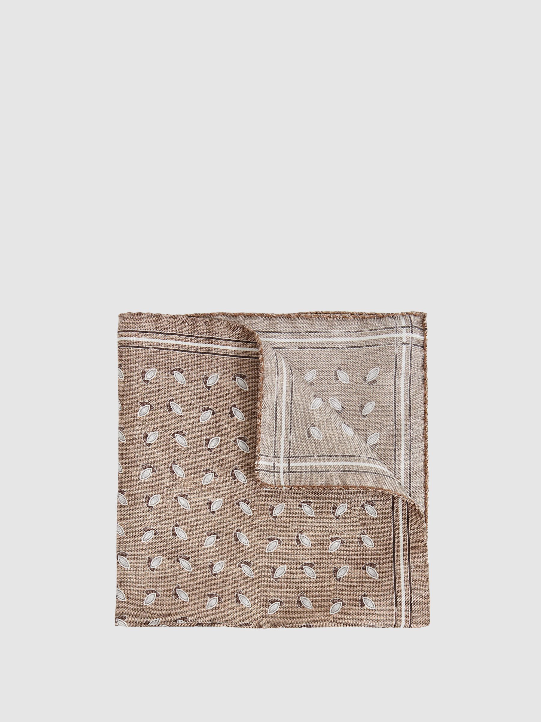 Almond Print Silk Pocket Square in Soft Brown Melange