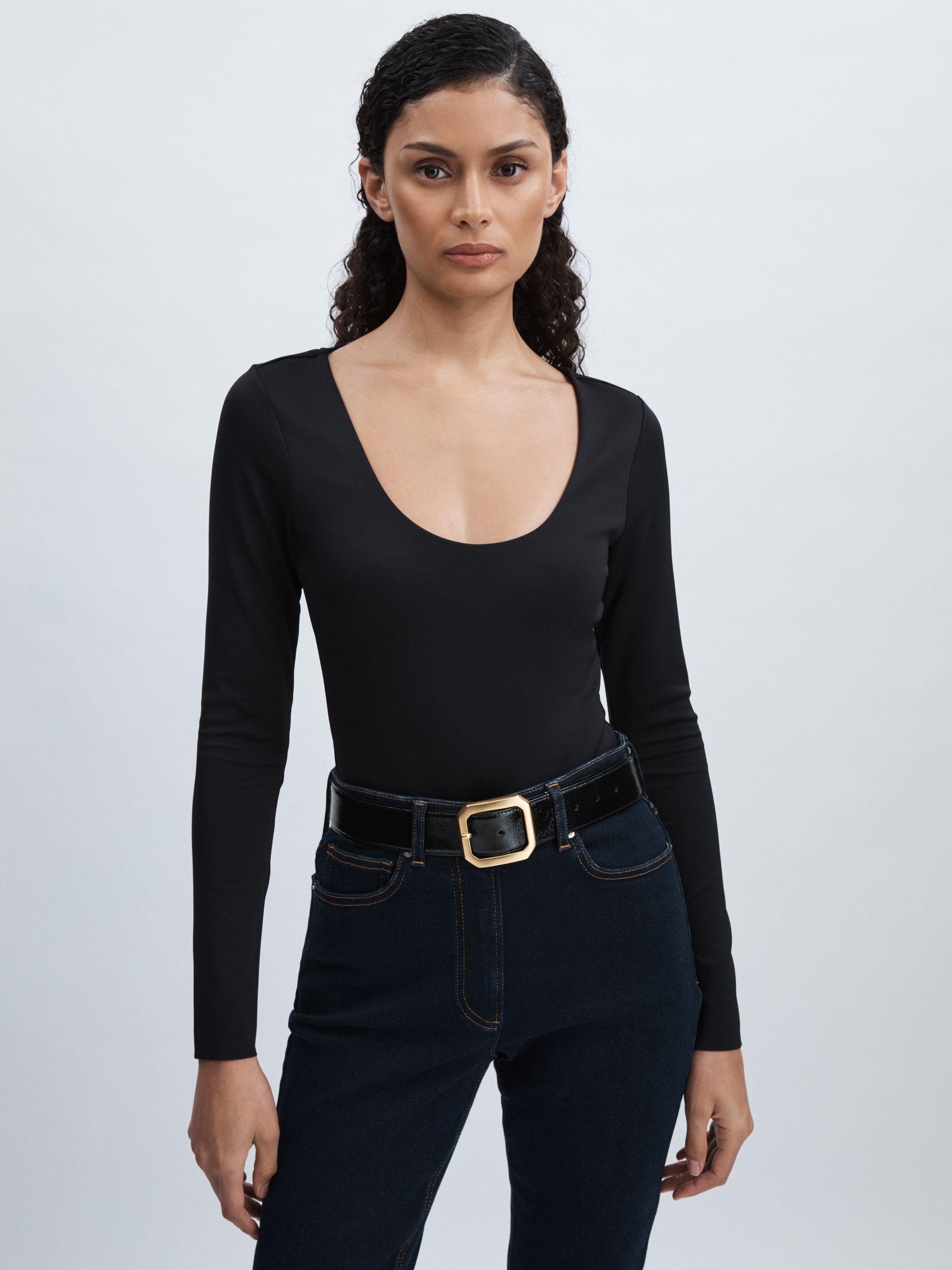 Good American Scuba Scoop Neck Bodysuit in Black