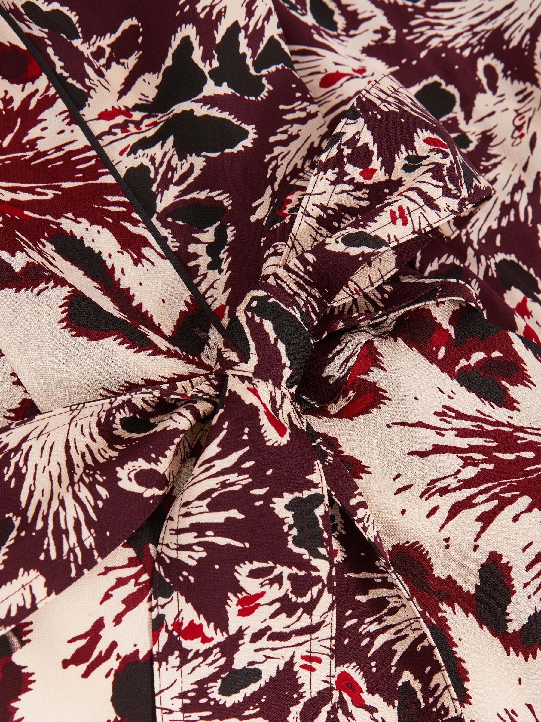 Printed Tie-Waist Flippy Mini Dress in Burgundy/Cream