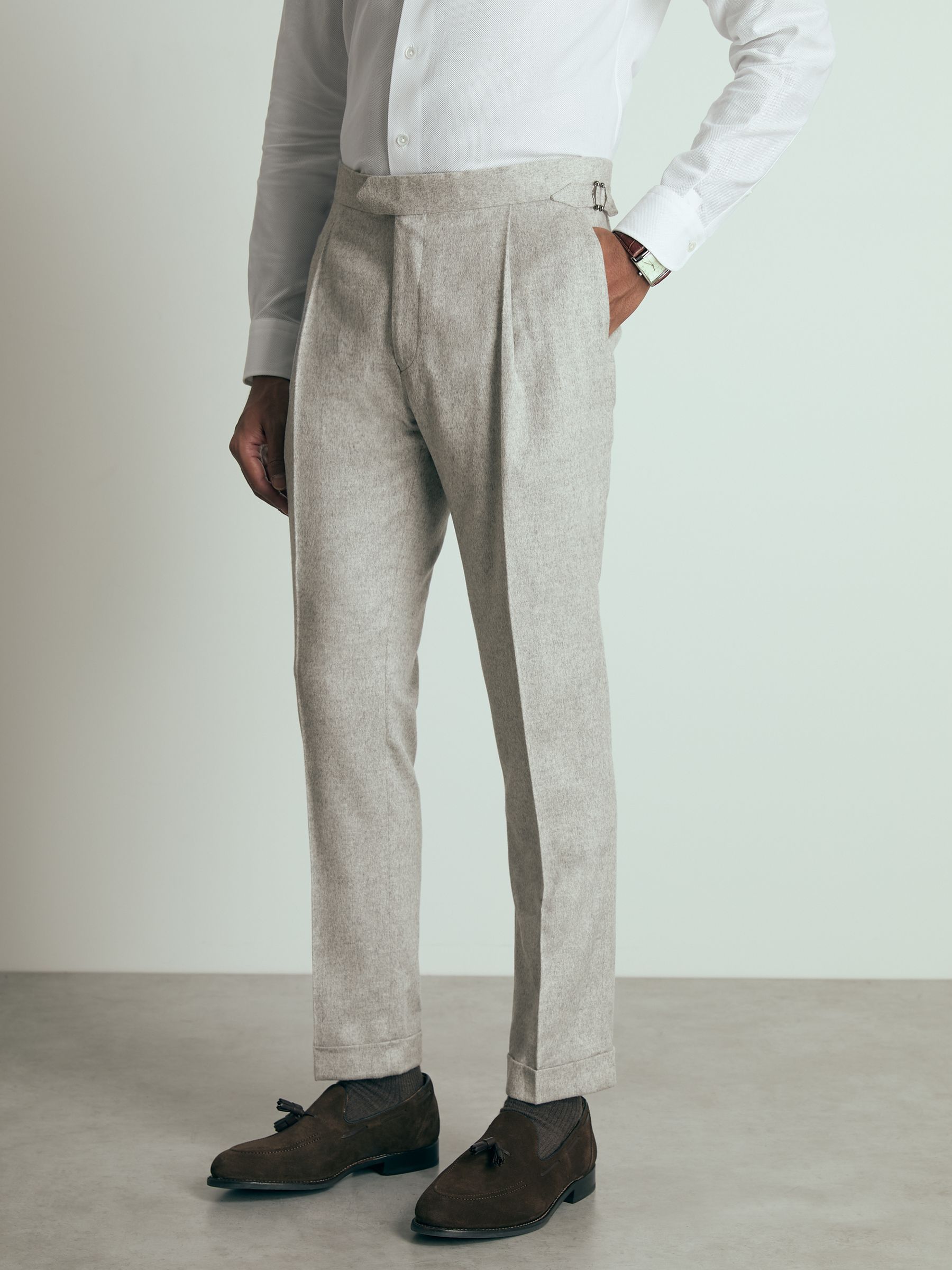 Atelier Tapered Wool Suit Trousers in Grey Melange