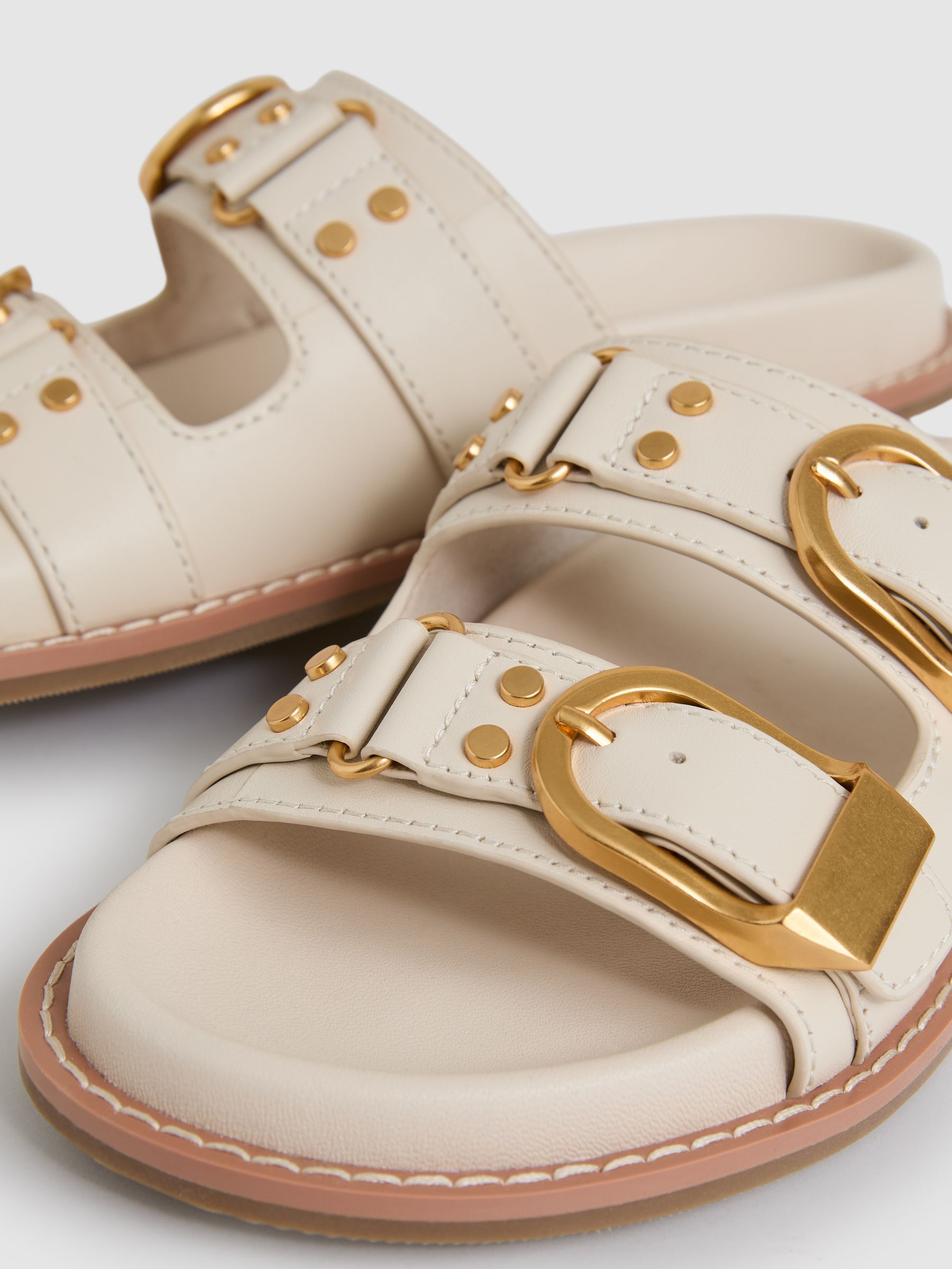 Leather Buckled Slip-On Sandals in Off White