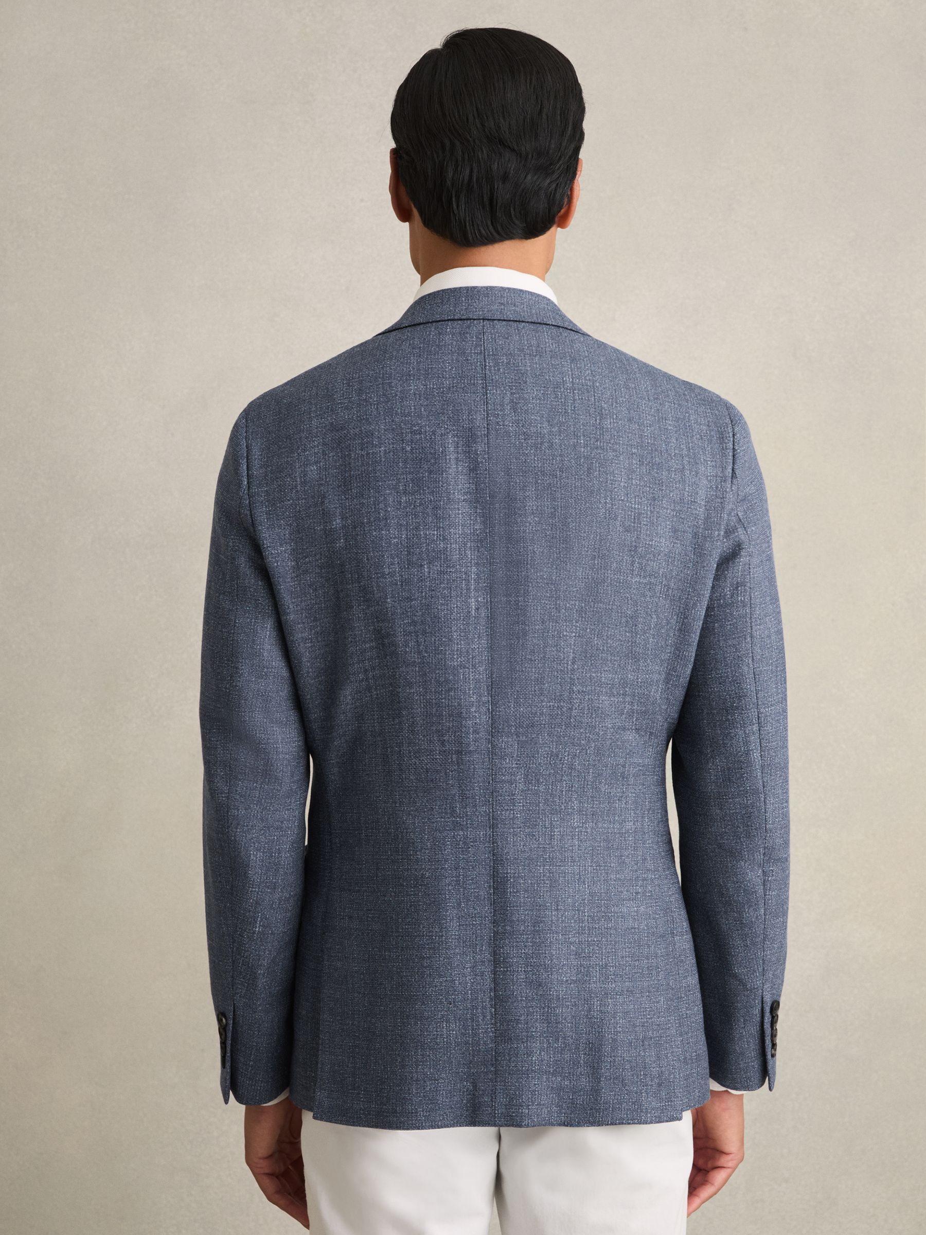 Slim-Fit Single-Breasted Wool-Blend Textured Blazer in Blue
