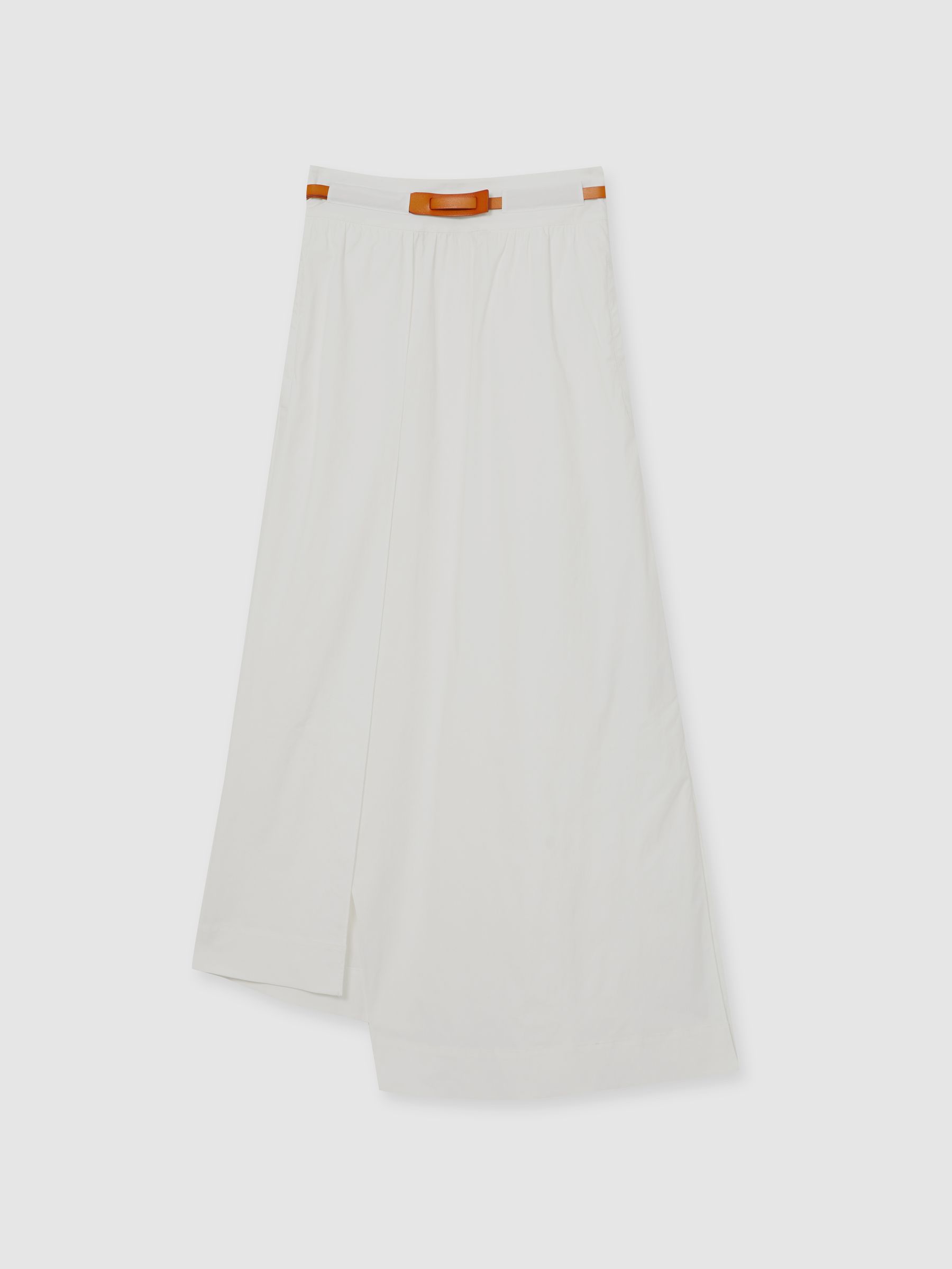 Poplin Belted Split Midi Skirt in Ivory
