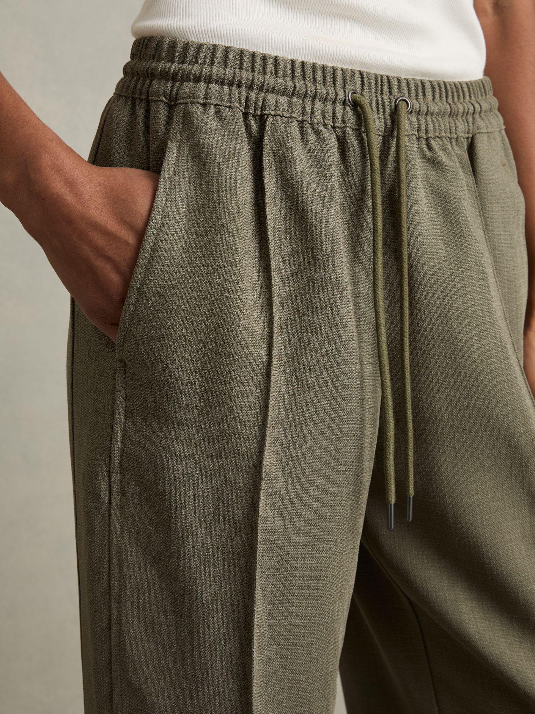 Petite Wide-Leg Drawstring Trousers in Khaki