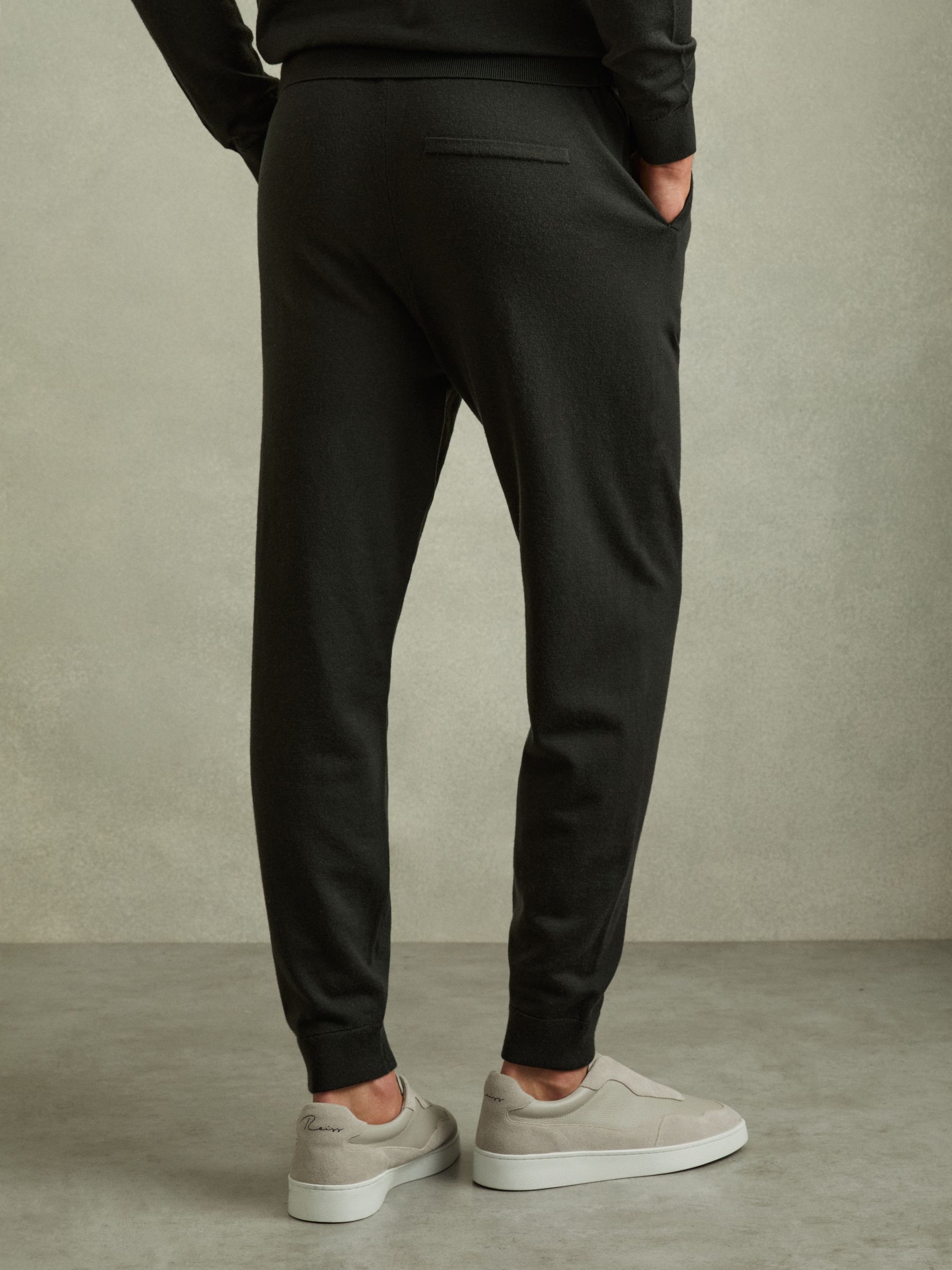 Merino Wool Blend Drawstring Joggers in Dark Military Green