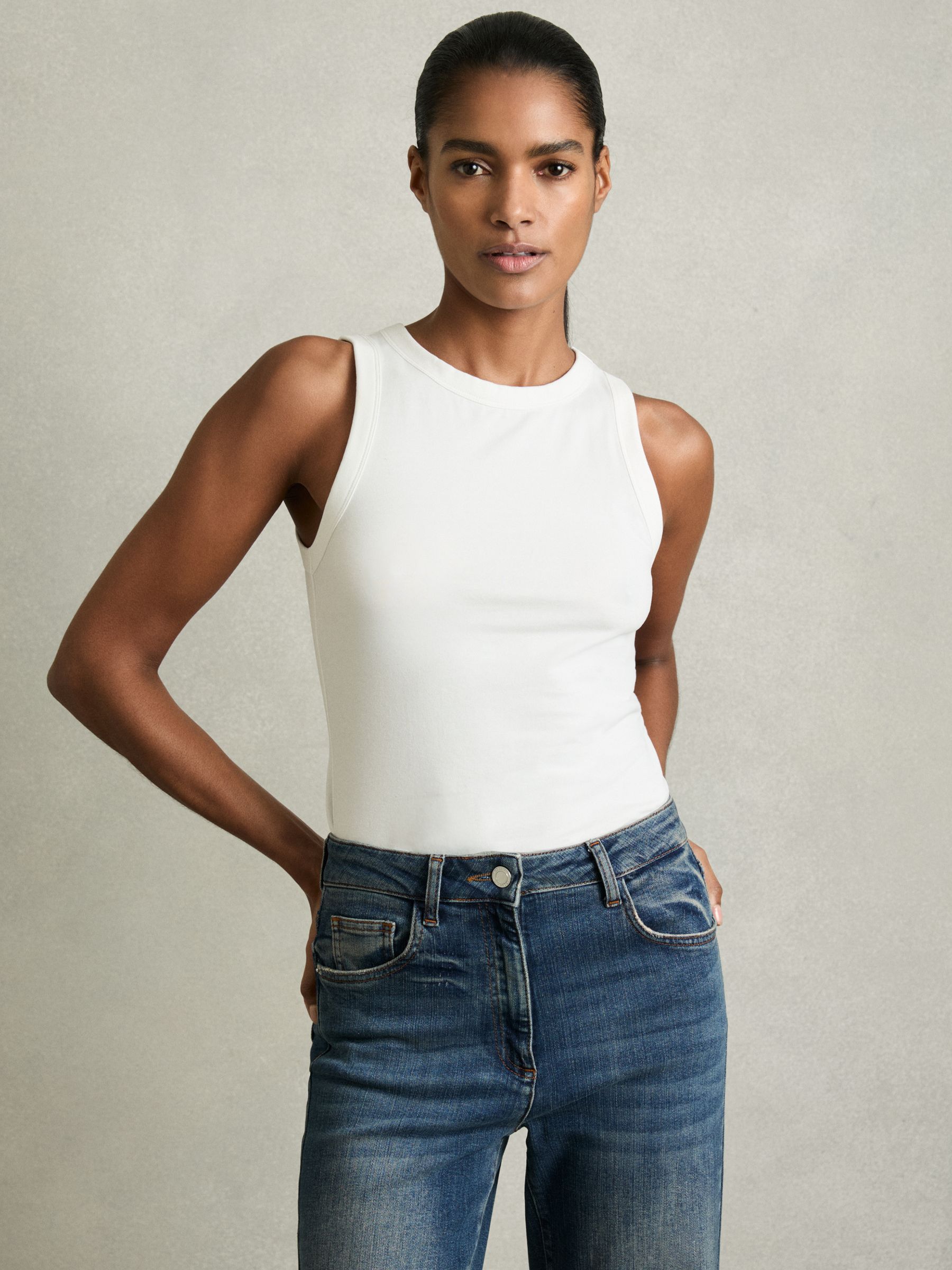 Stretch-Cotton Racerback Vest in White