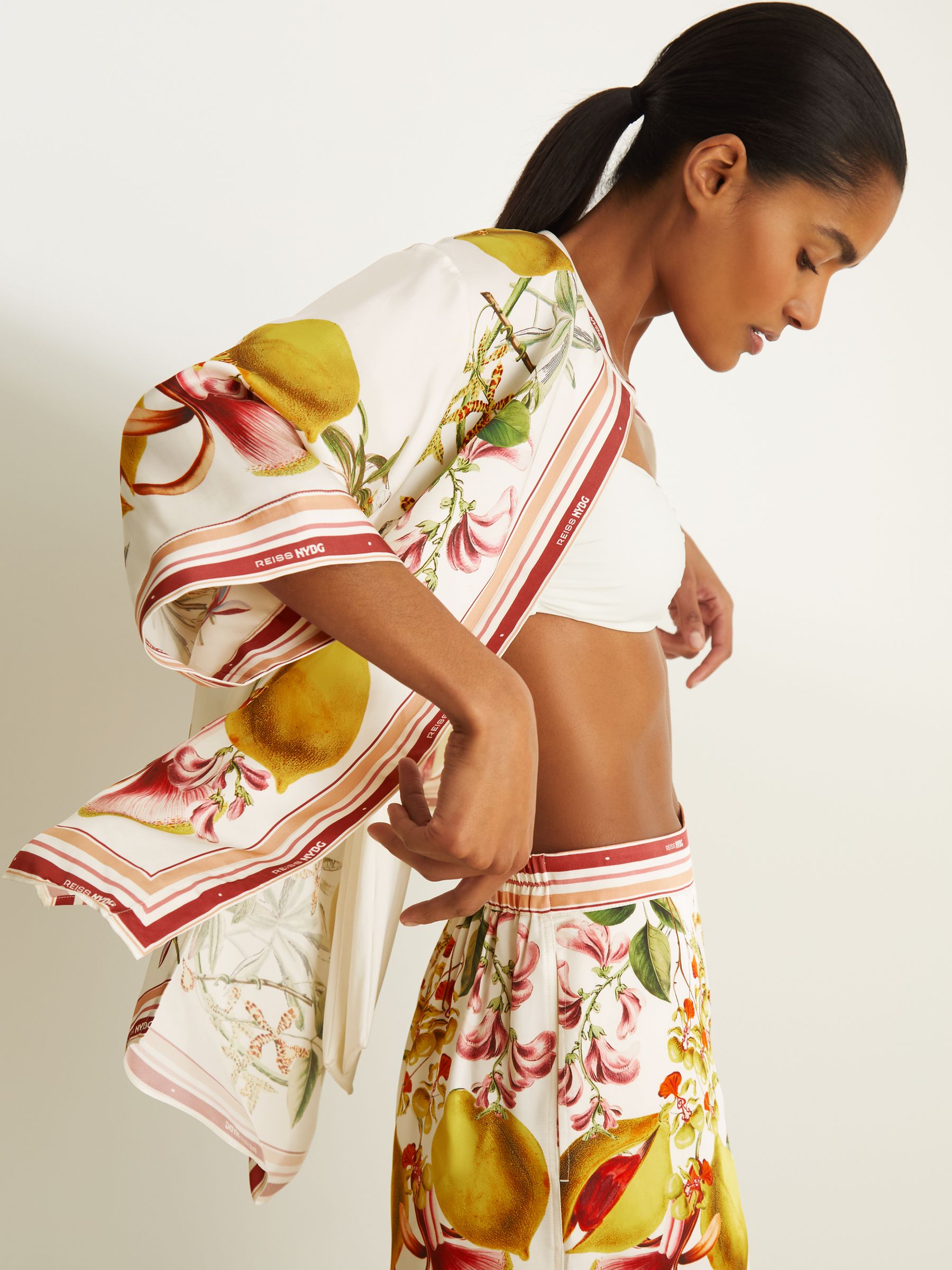 Reiss | NYBG Satin Floral-Print Shirt in Ivory