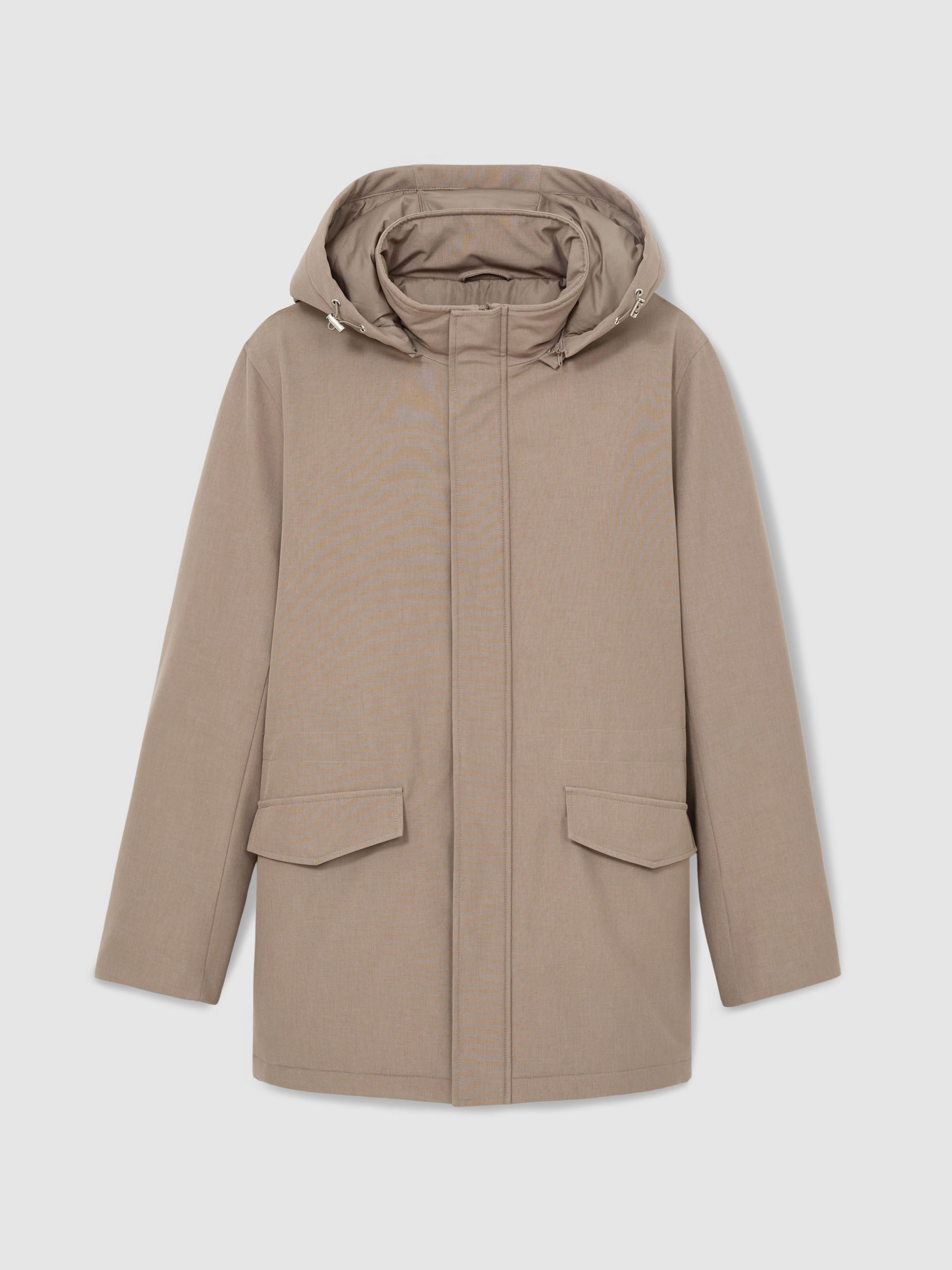 Hooded Zip-Through Padded Jacket in Coffee Brown