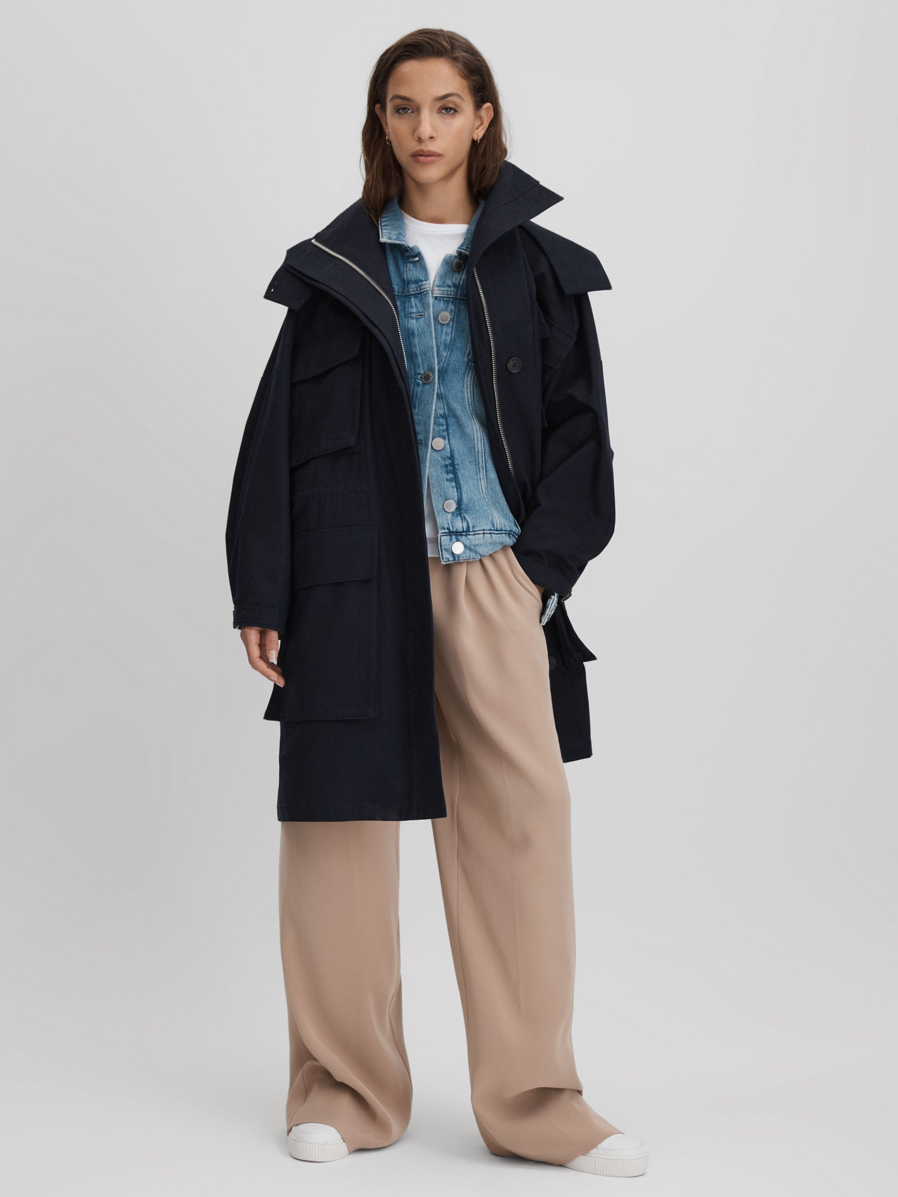 Cotton Parka Coat in Navy