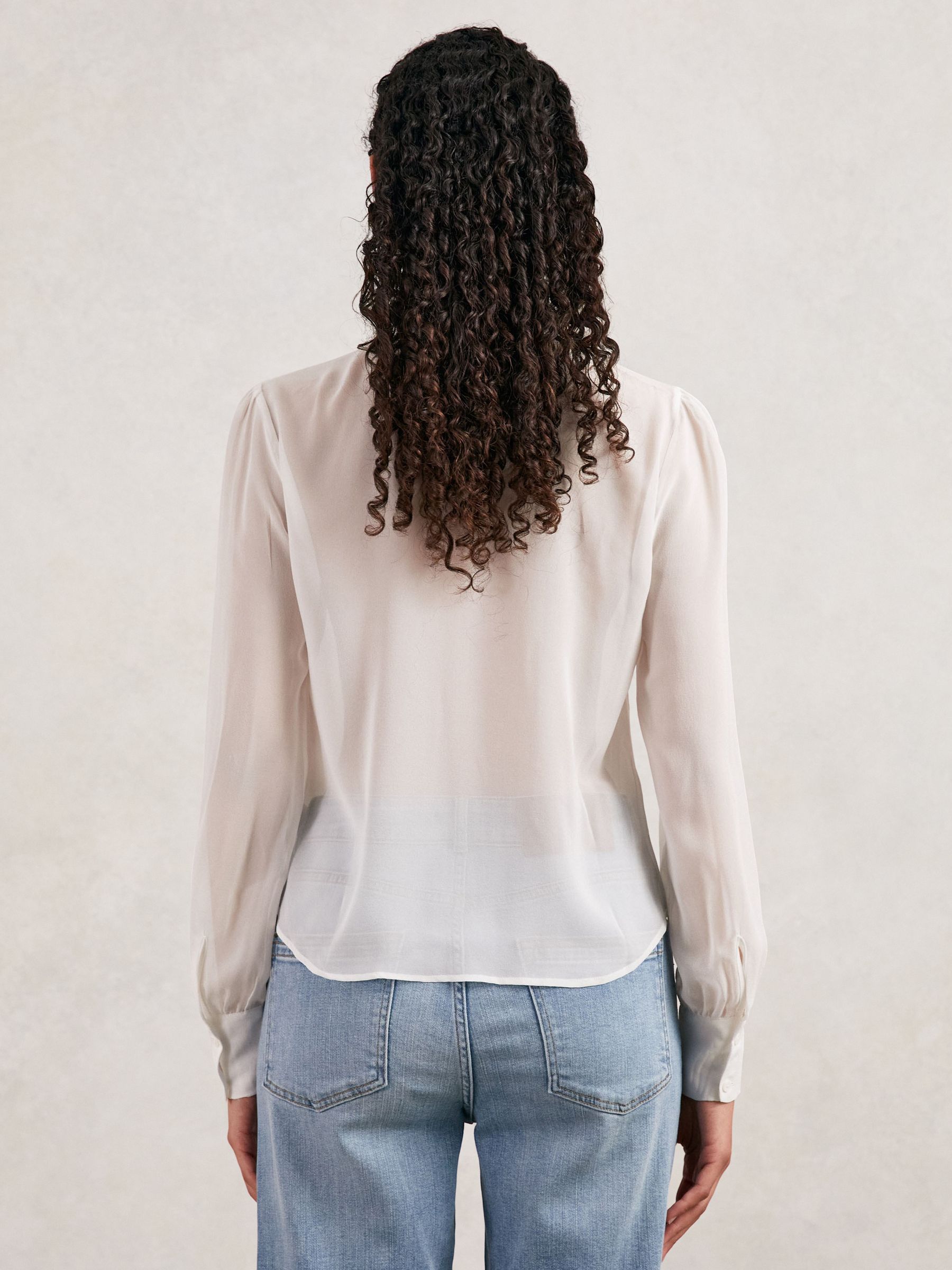 Paige Silk Georgette Ruffle Trim Shirt in White