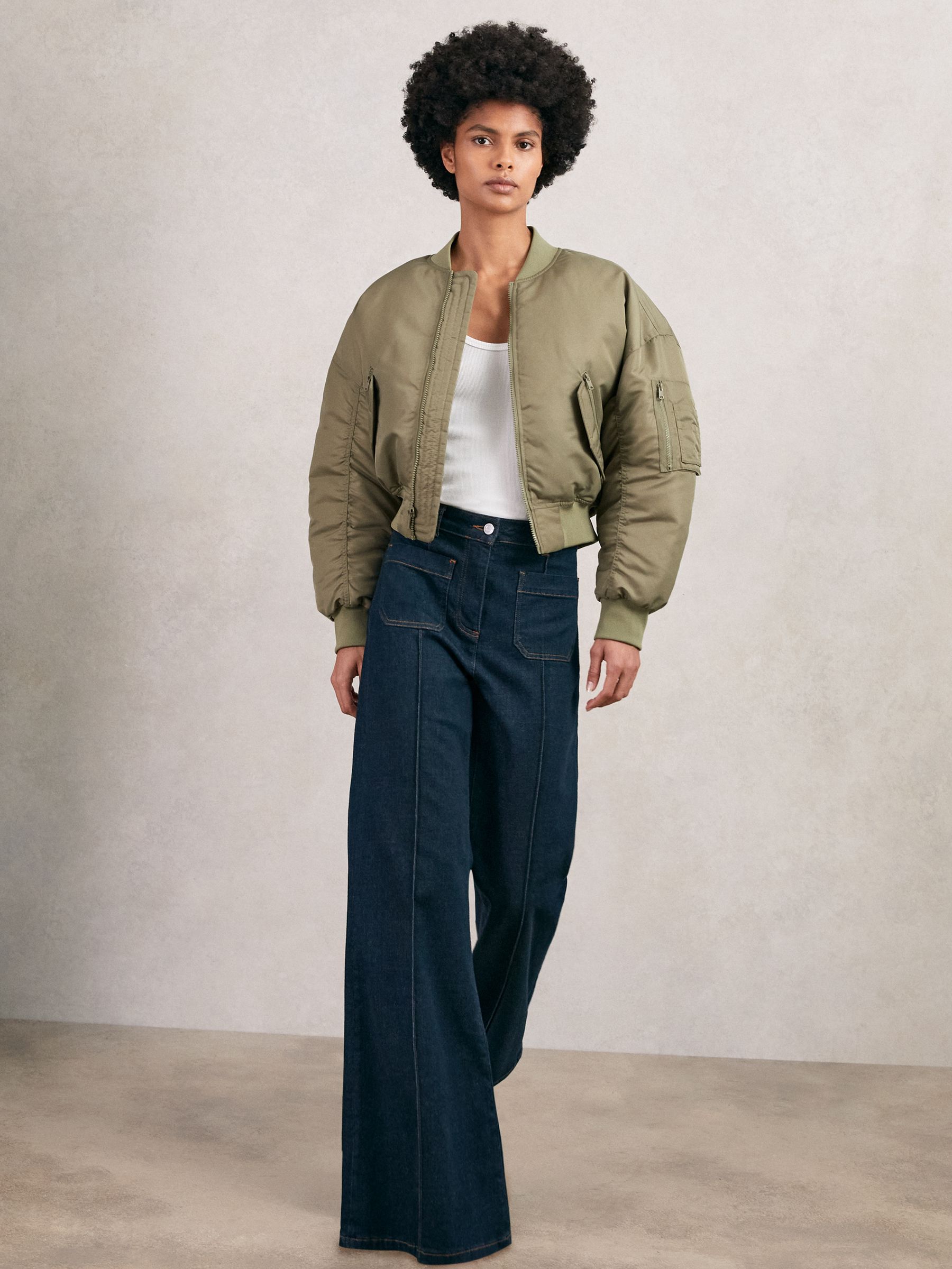 Technical Puffer Bomber Jacket in Khaki