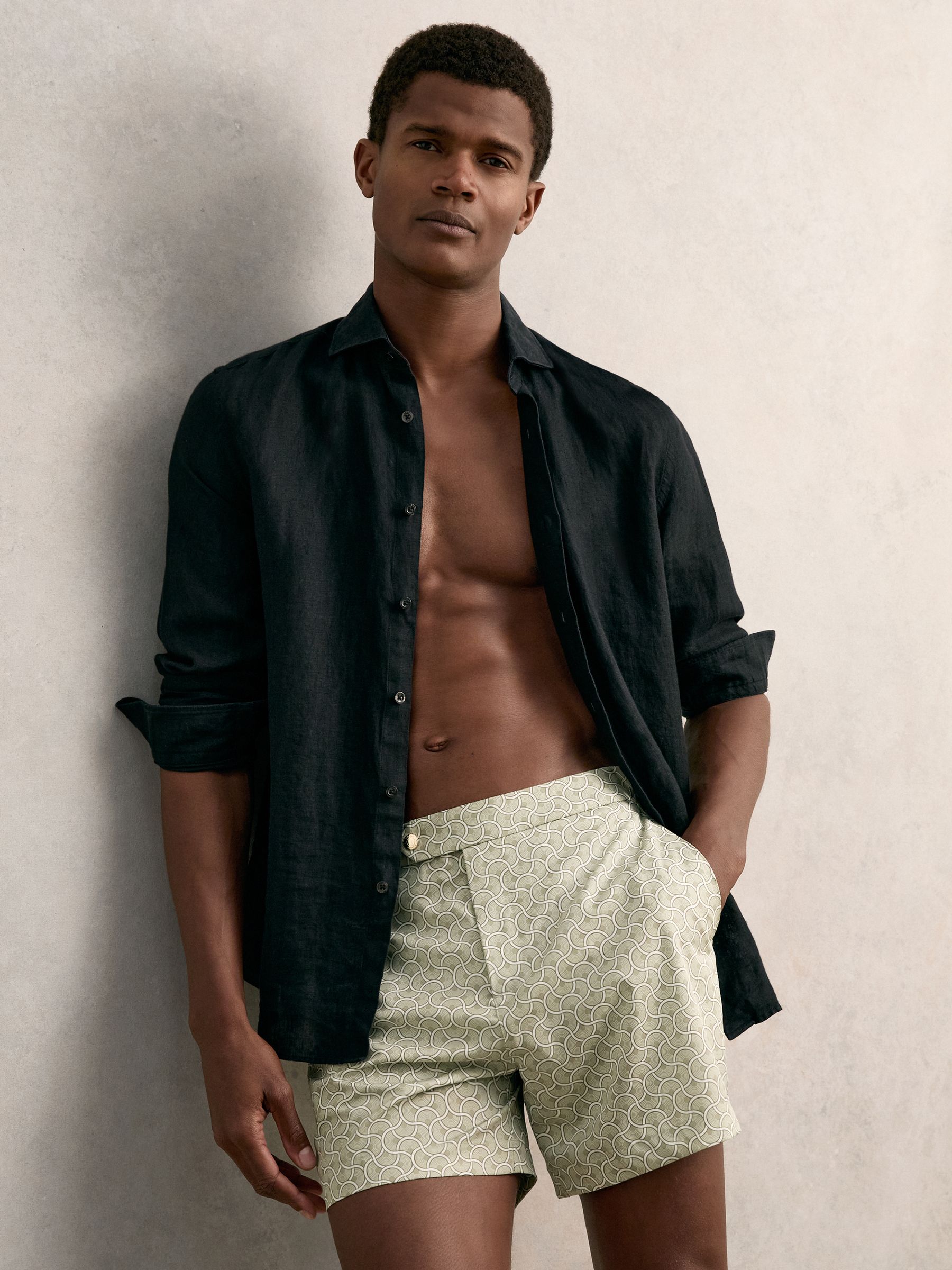 Geometric Print Swim Shorts in Pistachio Green