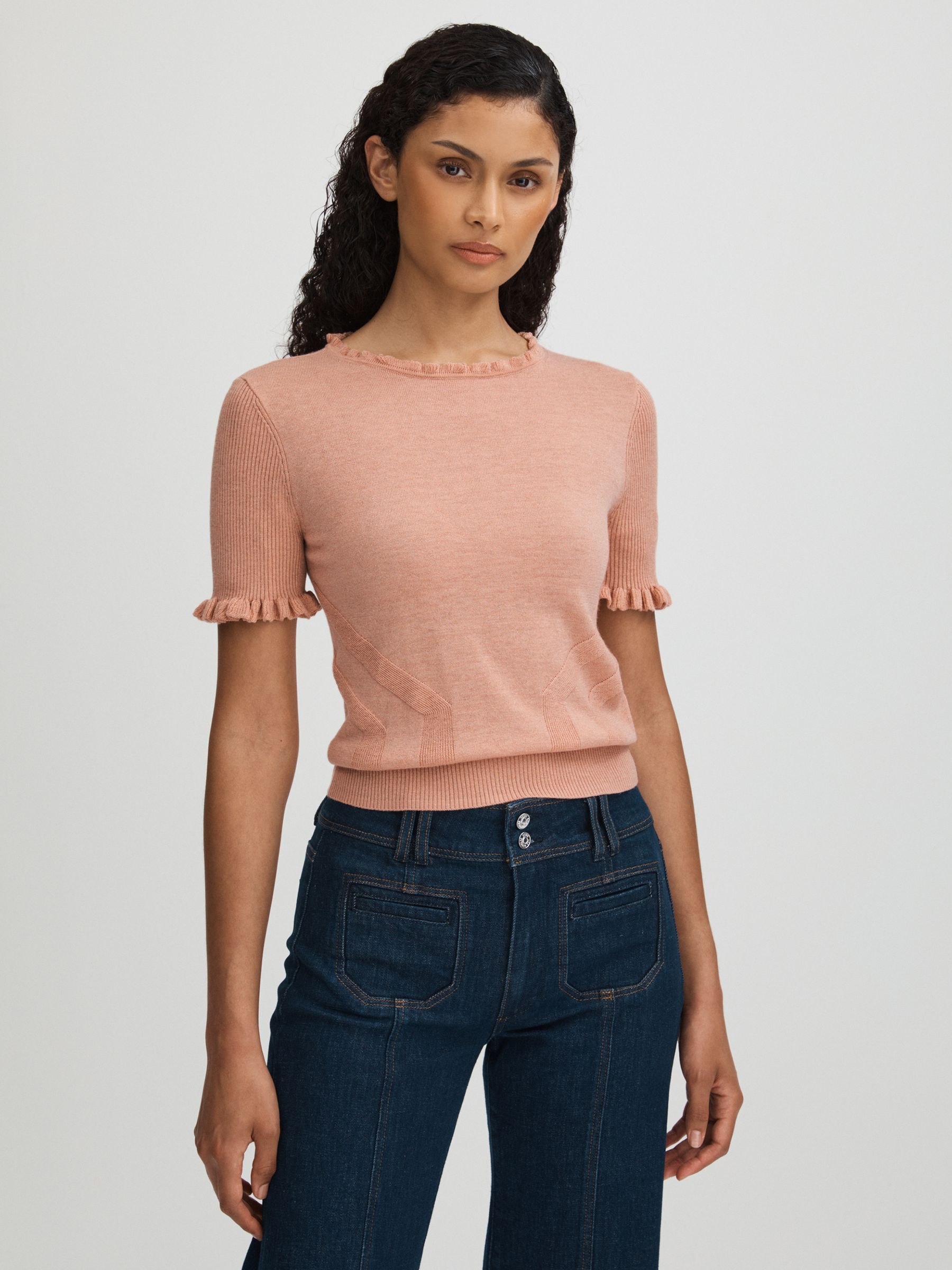 Paige Metallic Ruffle Trim Top in Peach