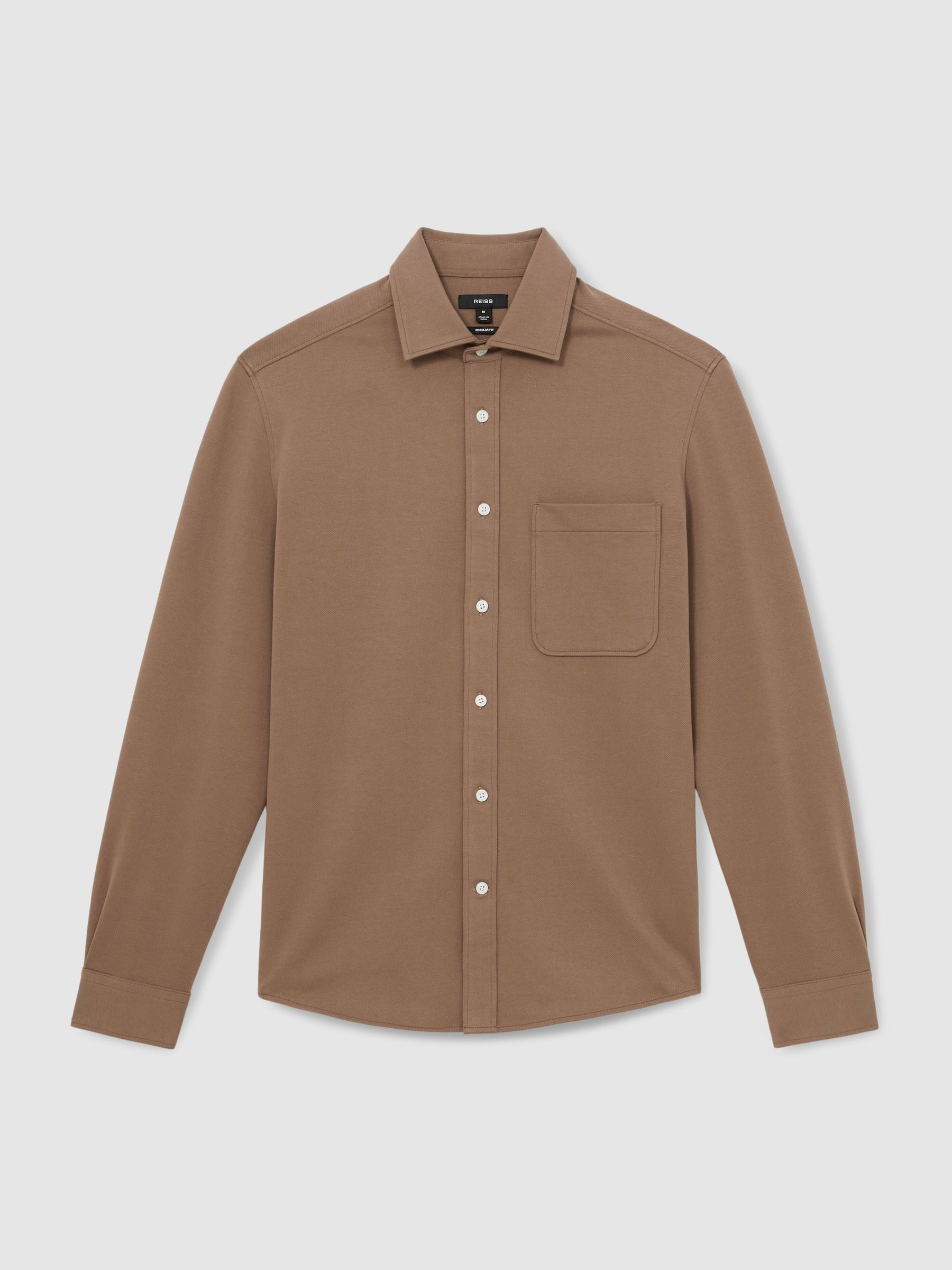 Cotton-Twill Cutaway-Collar Overshirt in Camel