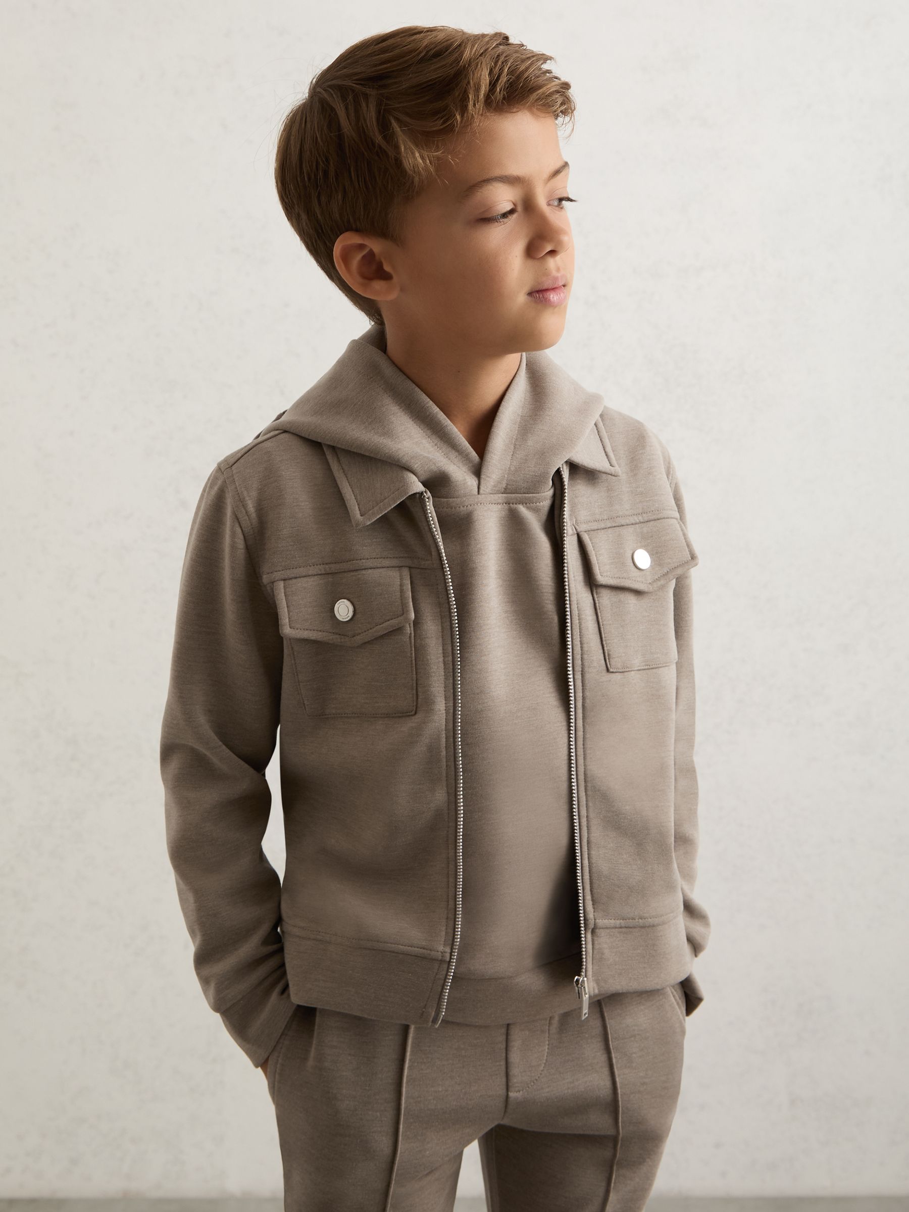 3-9 yrs Interlock Zip-Through Overshirt in Taupe Brown