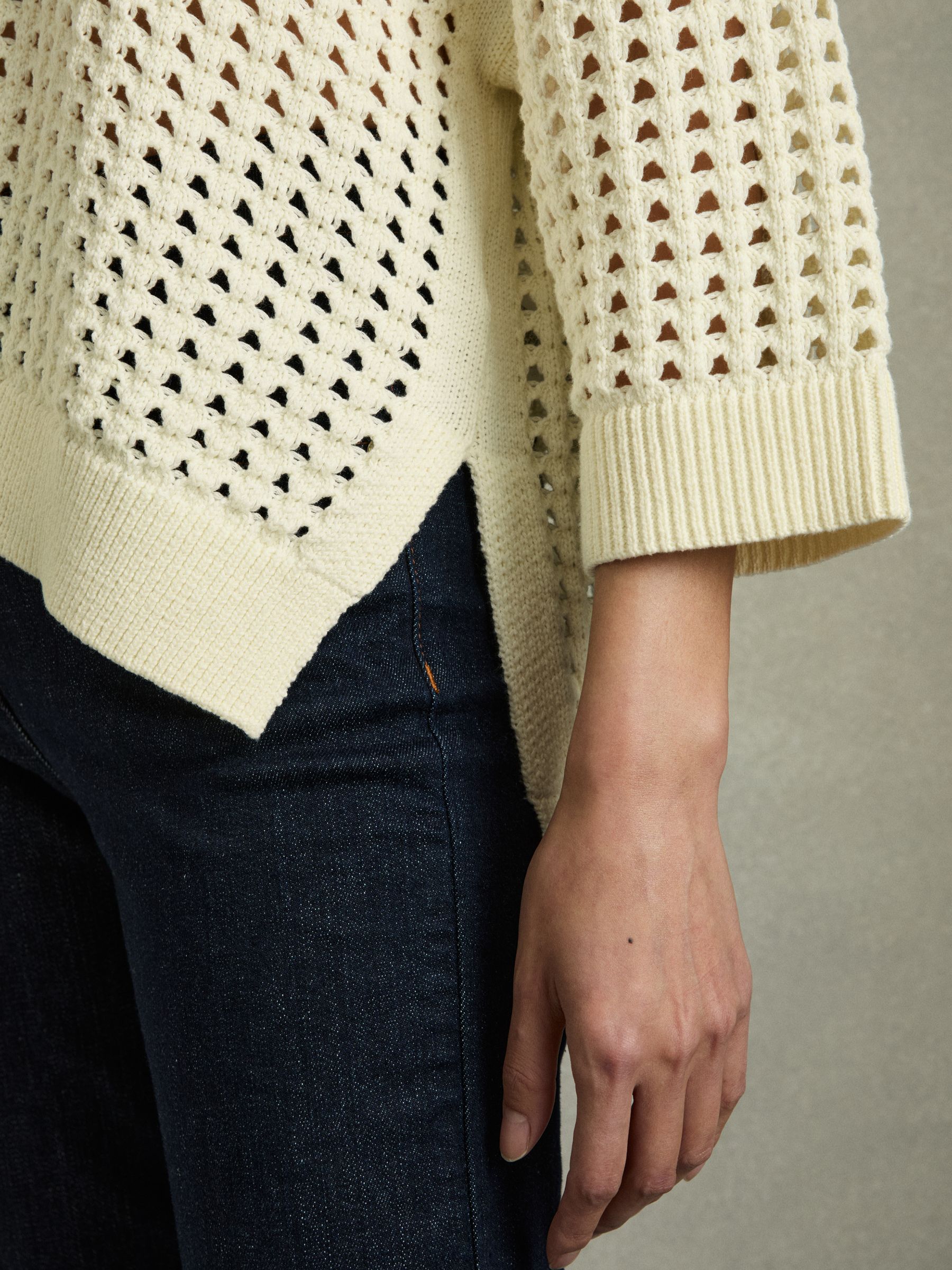 Cotton Crochet Collared Jumper in Buttermilk
