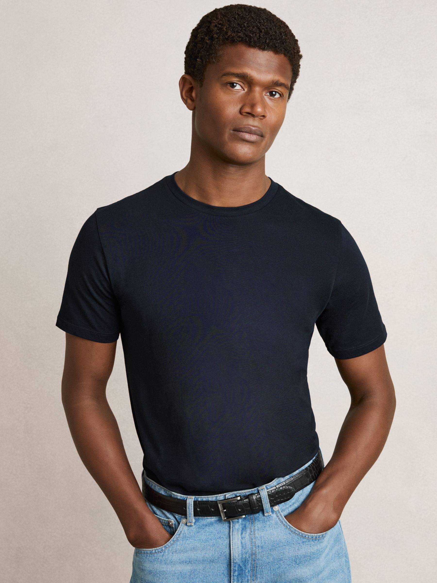 Cotton Crew-Neck T-shirts 3 Pack in White/Navy/Airforce Blue