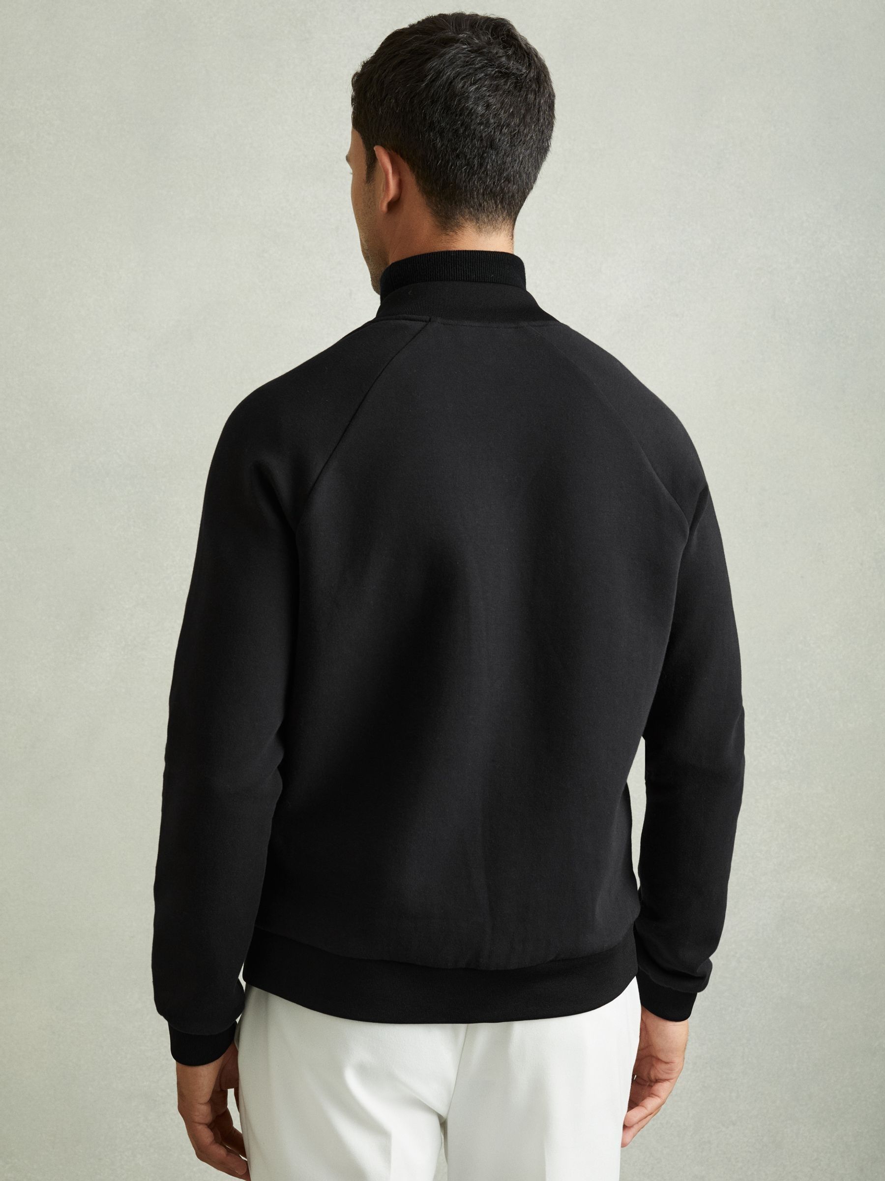 Hybrid Quilt Raglan-Sleeve Bomber Jacket in Black