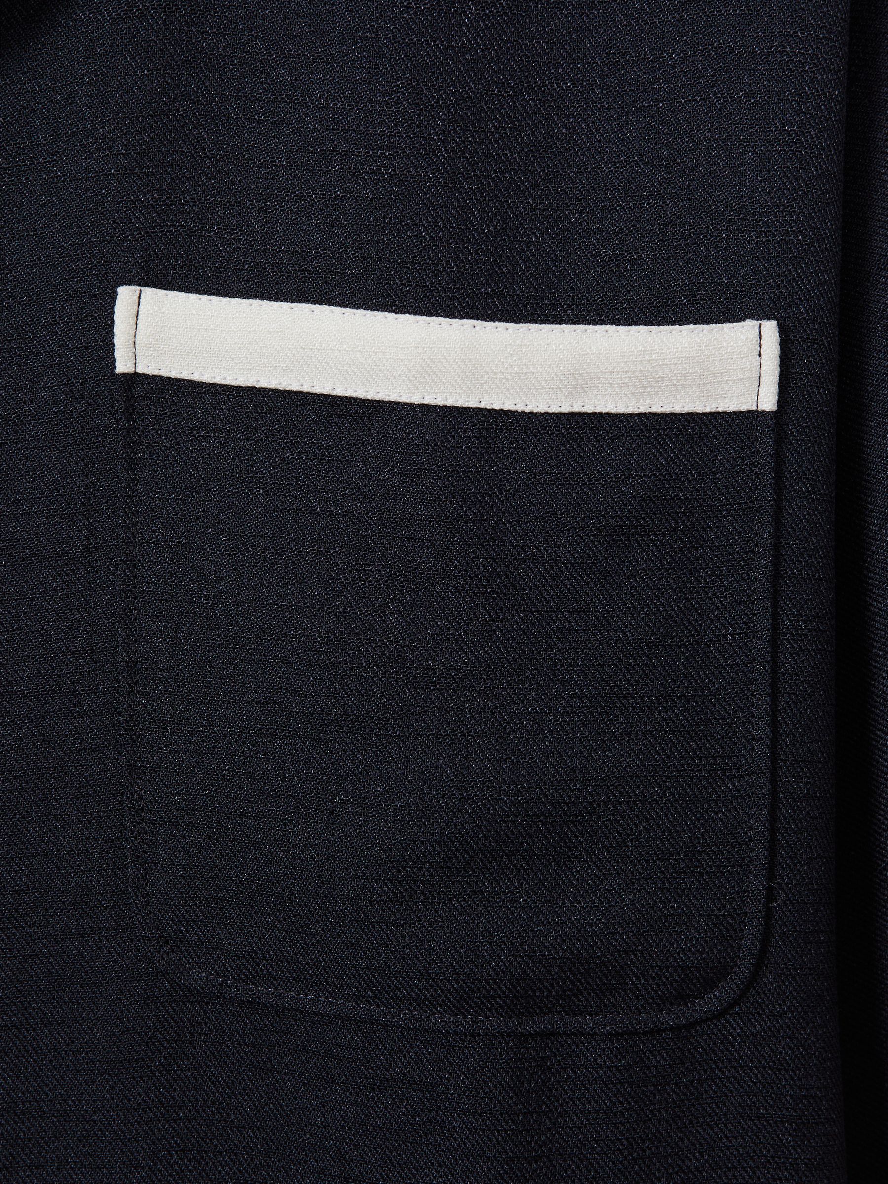 Contrast Trim Cuban Collar Shirt in Navy/Ecru