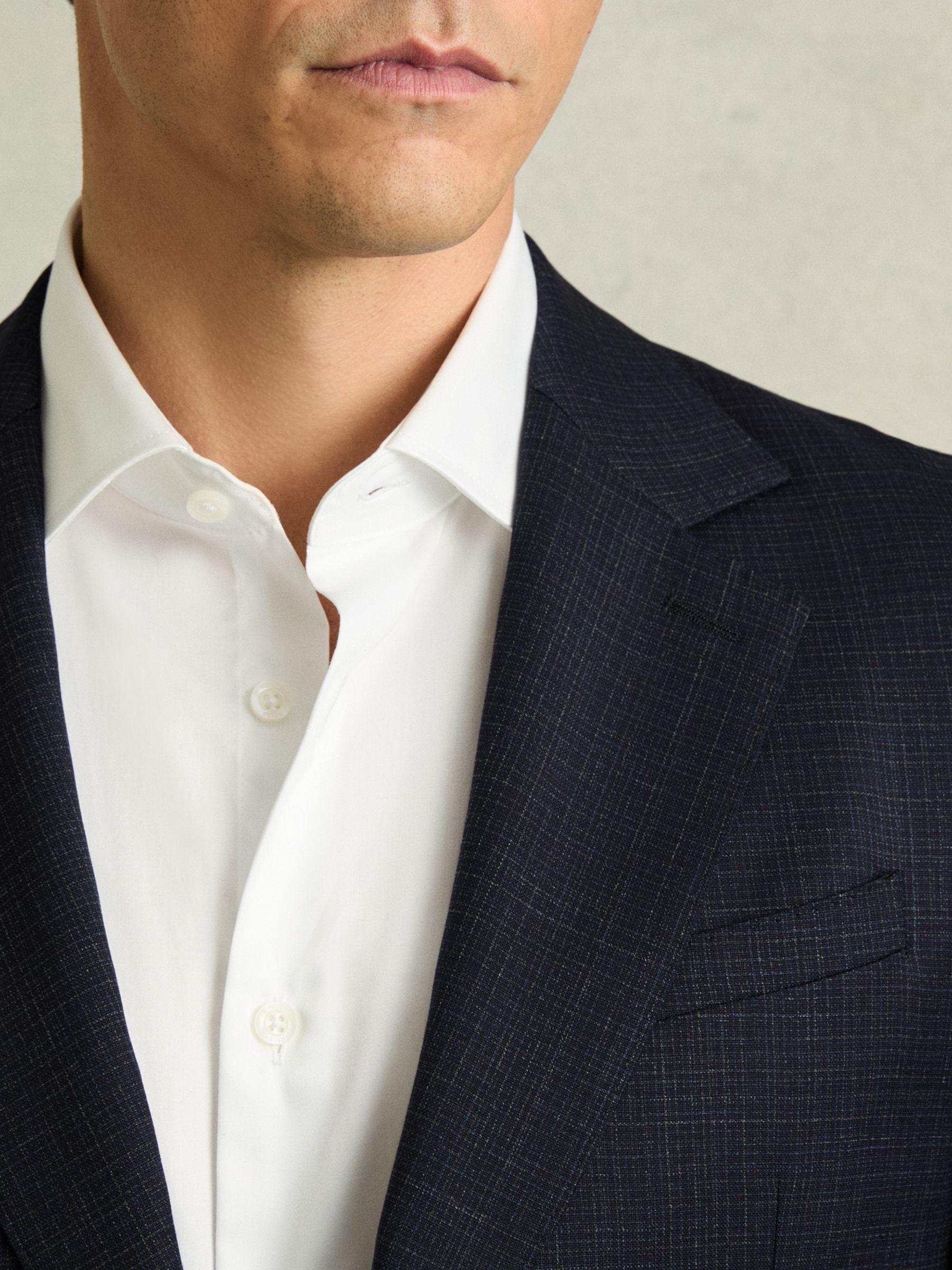Slim-Fit Single-Breasted Textured Wool-Blend Suit Blazer in Navy