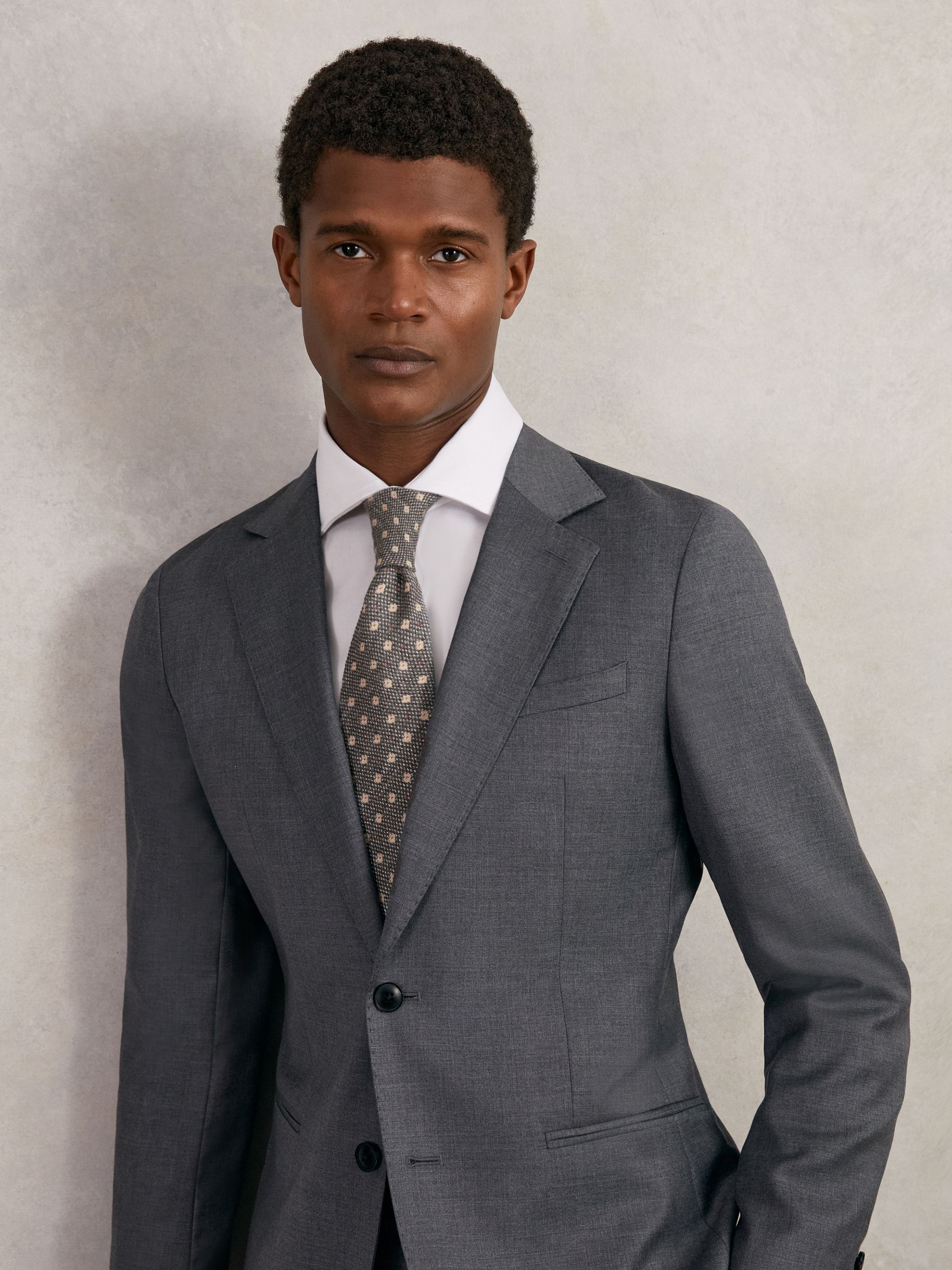 Wool-Silk Floral-Medallion Tie in Grey