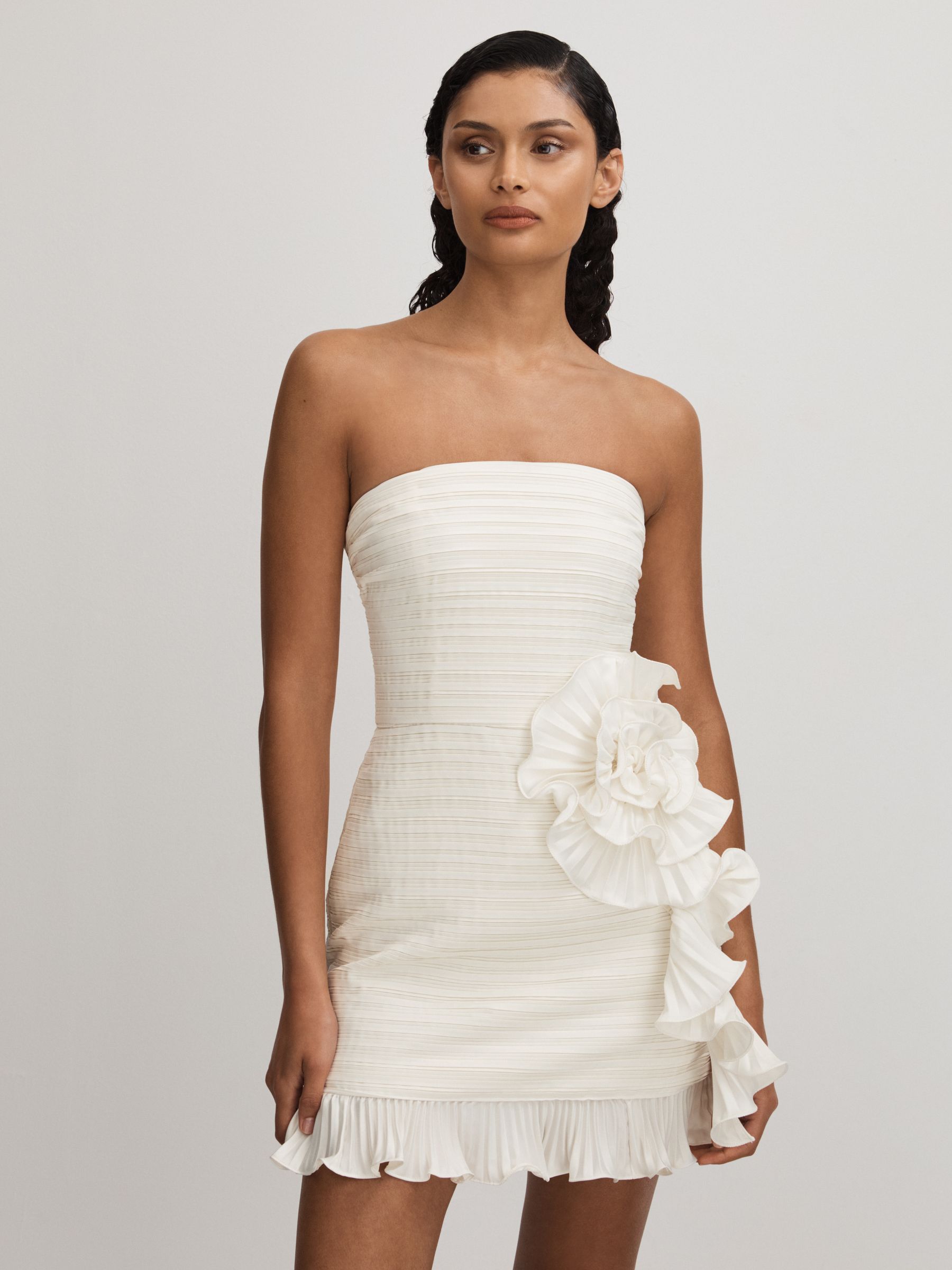 Amur Strapless Ruffle Mini Dress in Ivory