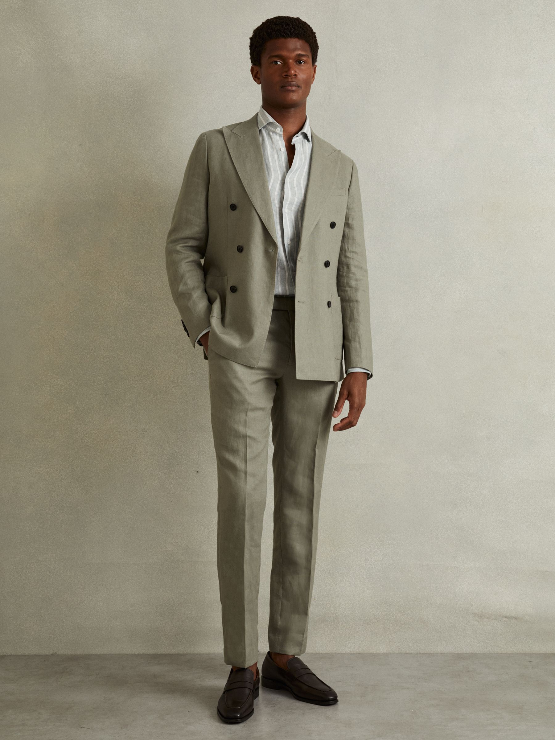 Linen Striped Long Sleeve Shirt in Green