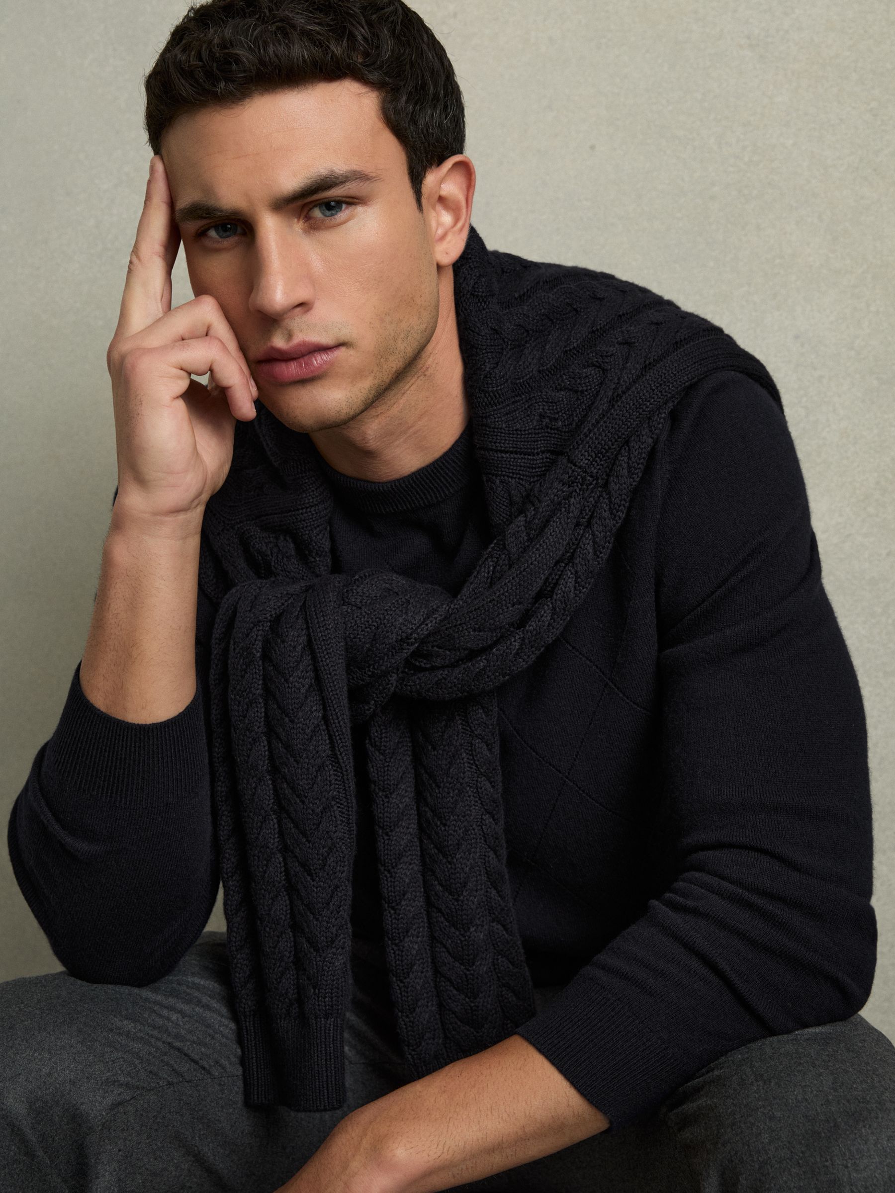 Wool Argyle Crew-Neck Jumper in Navy