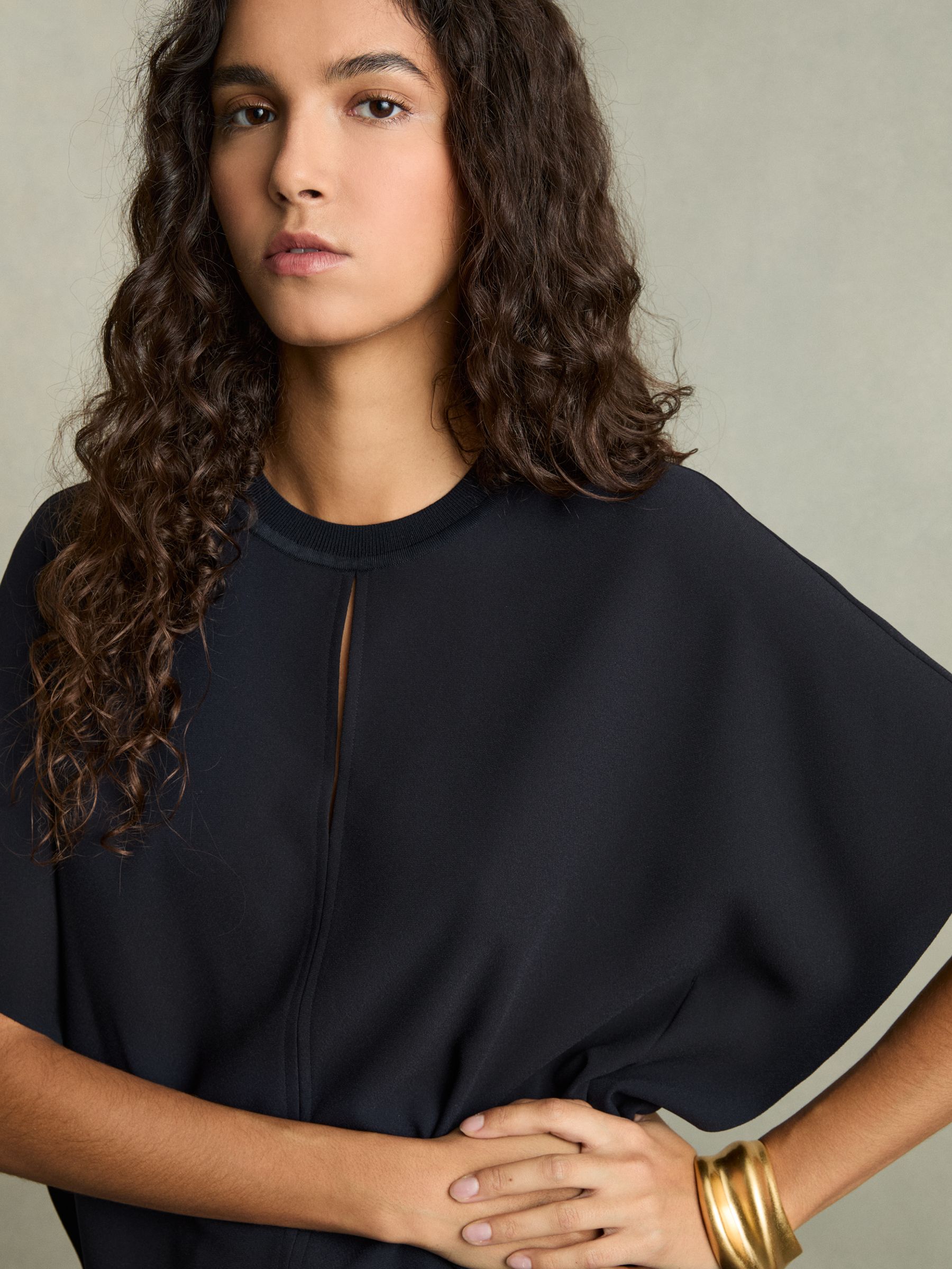 Draped Sleeve Top in Navy