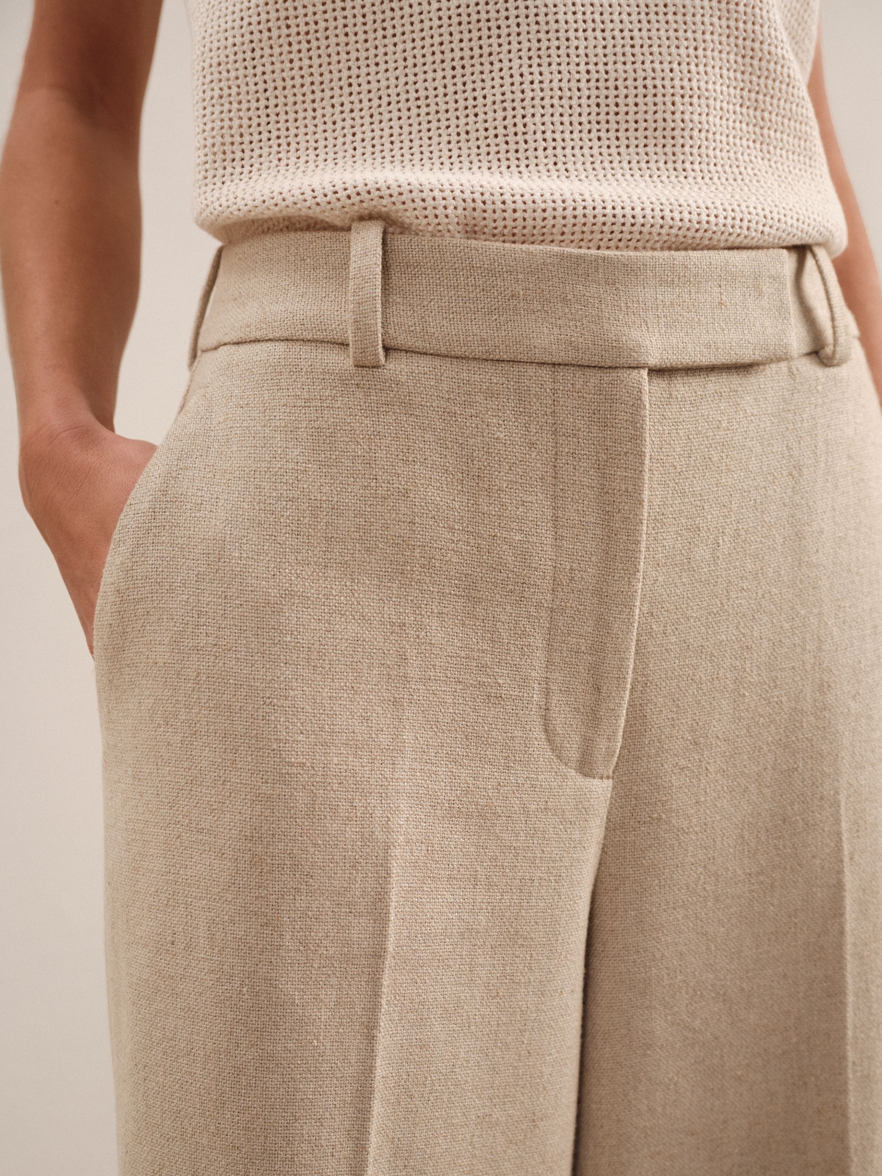 Linen-Blend Wide-Leg Trousers in Neutral