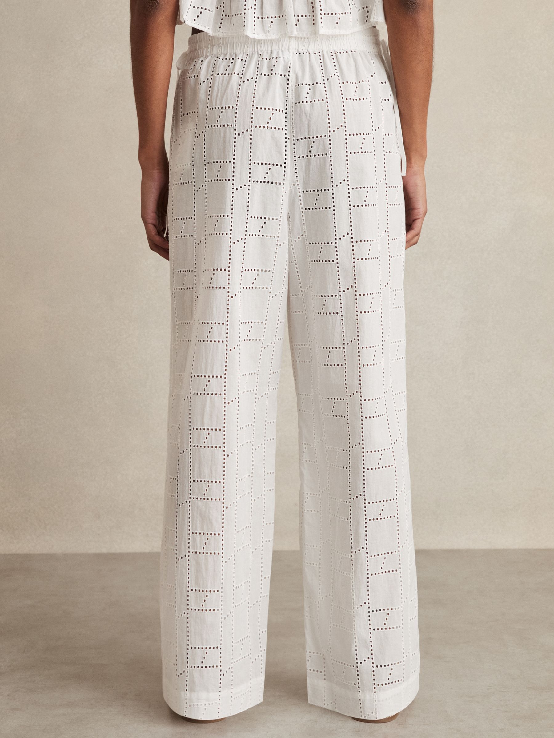 Cotton Broderie Side-Tie Trousers in White
