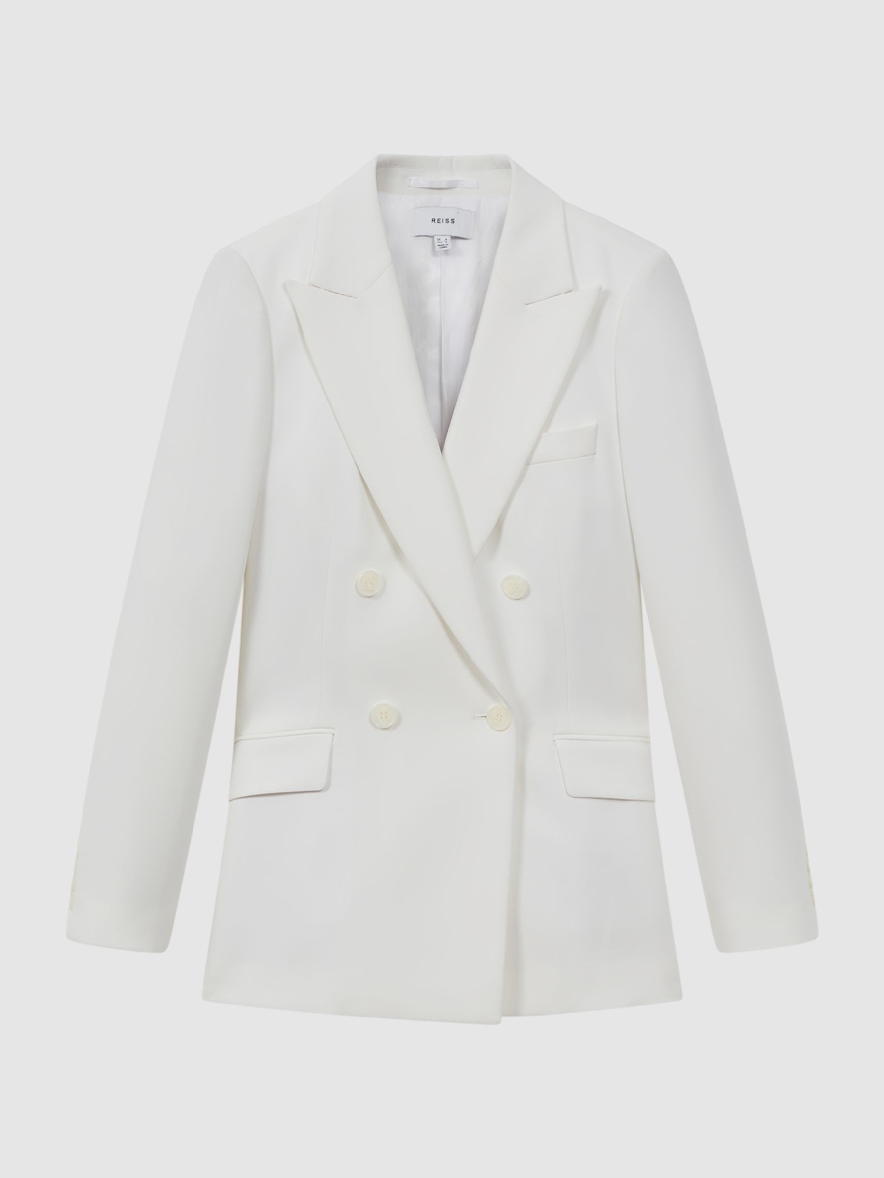 Petite Double Breasted Crepe Suit Blazer in White