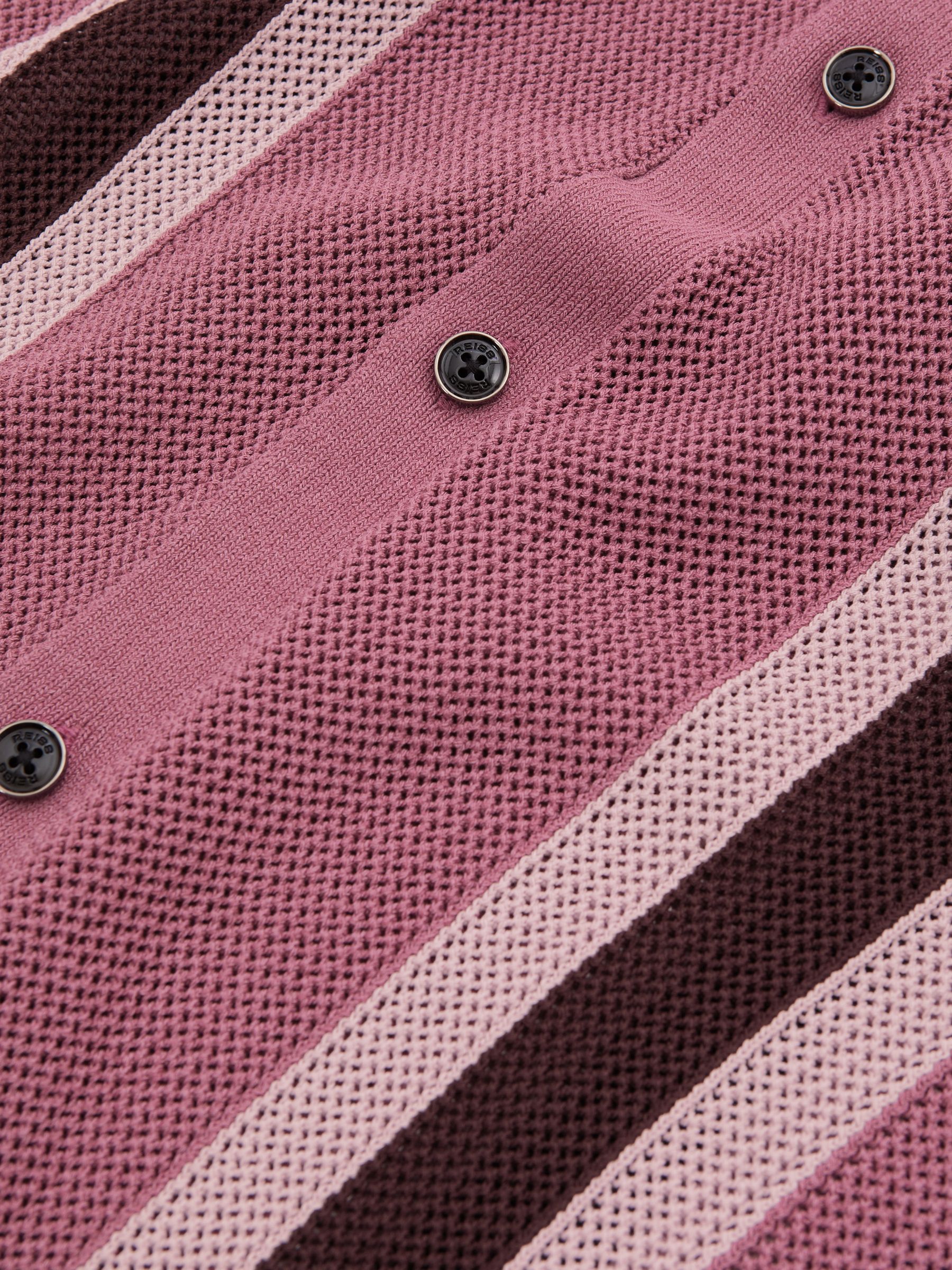 Reiss | Ché Knitted Contrast Stripe Cuban Collar Shirt in Pink Multi