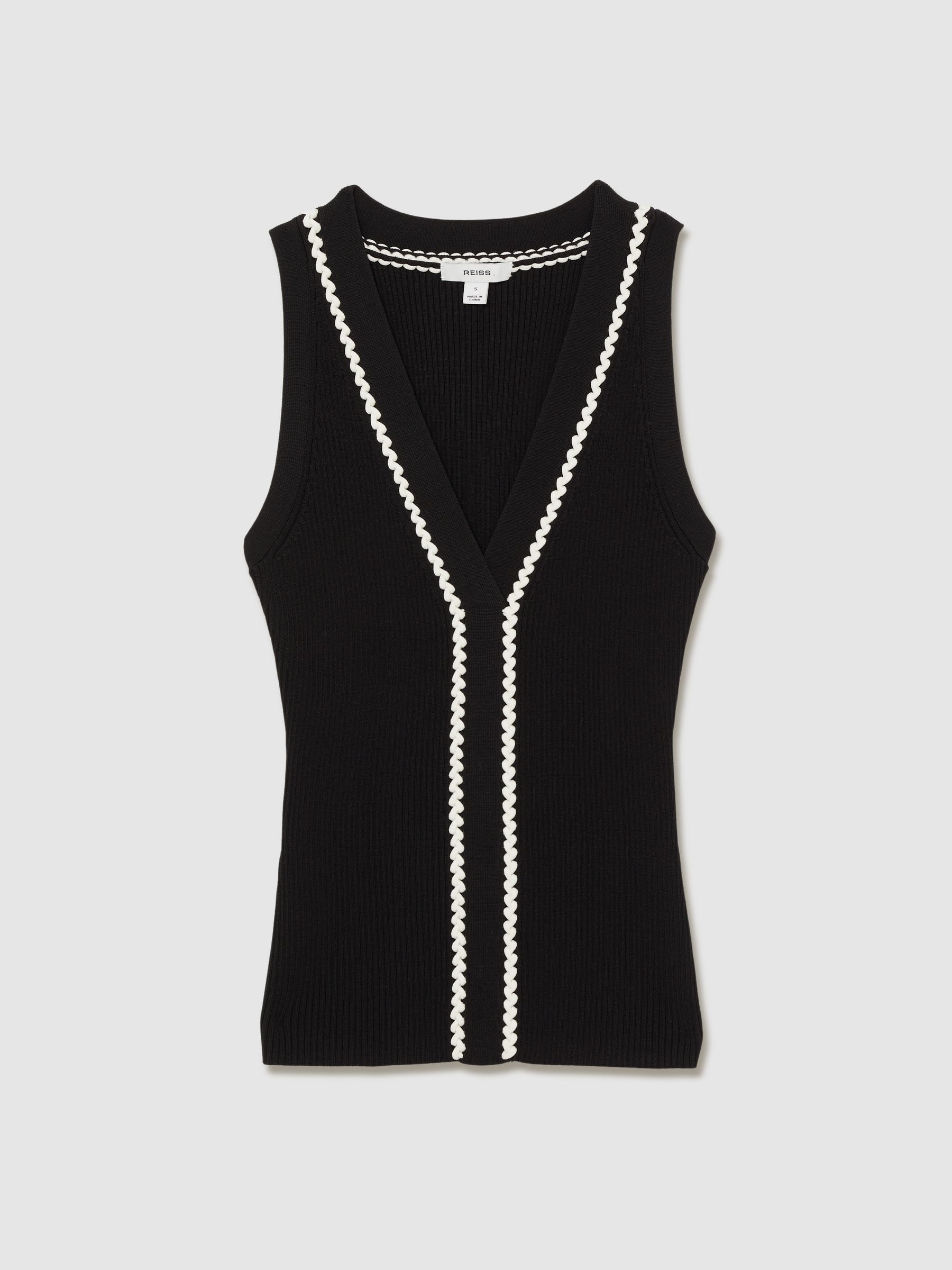 Ribbed Knit Craft Stitch Vest Top in Black/White