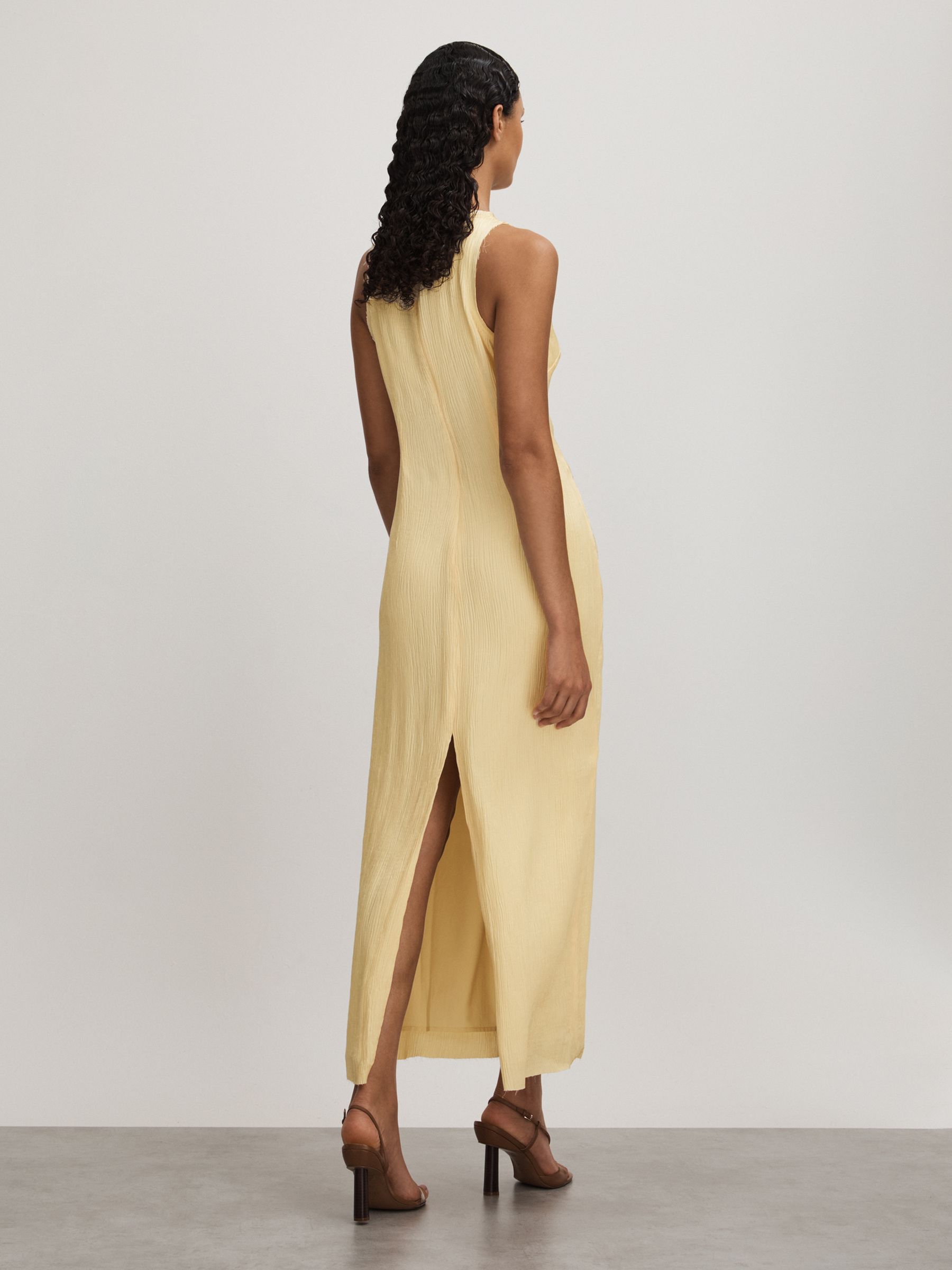Enya Buttercup Anna Quan Plisse Raw Hem Maxi Dress