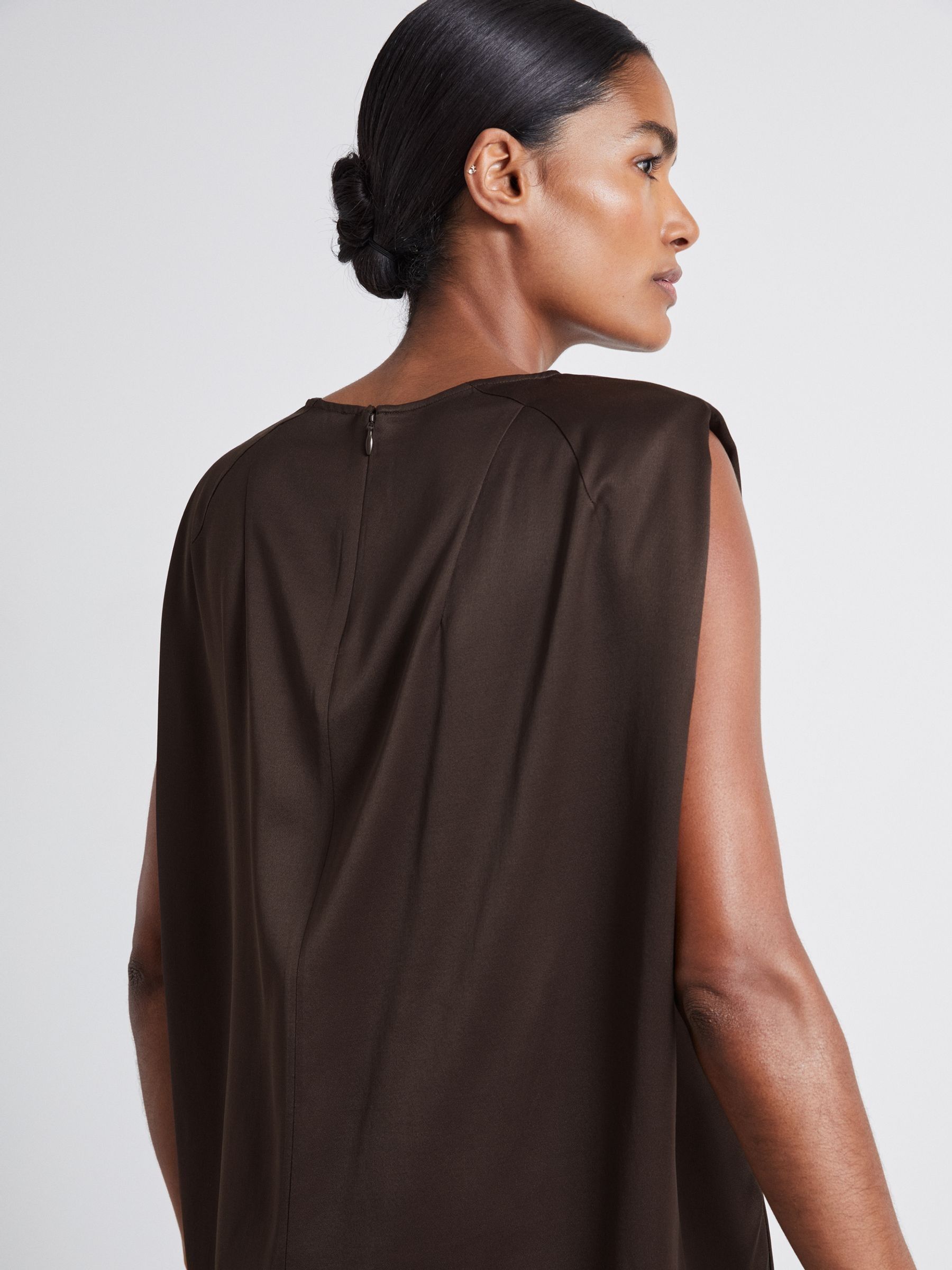 Atelier Satin Tunic Top with Wool in Chocolate