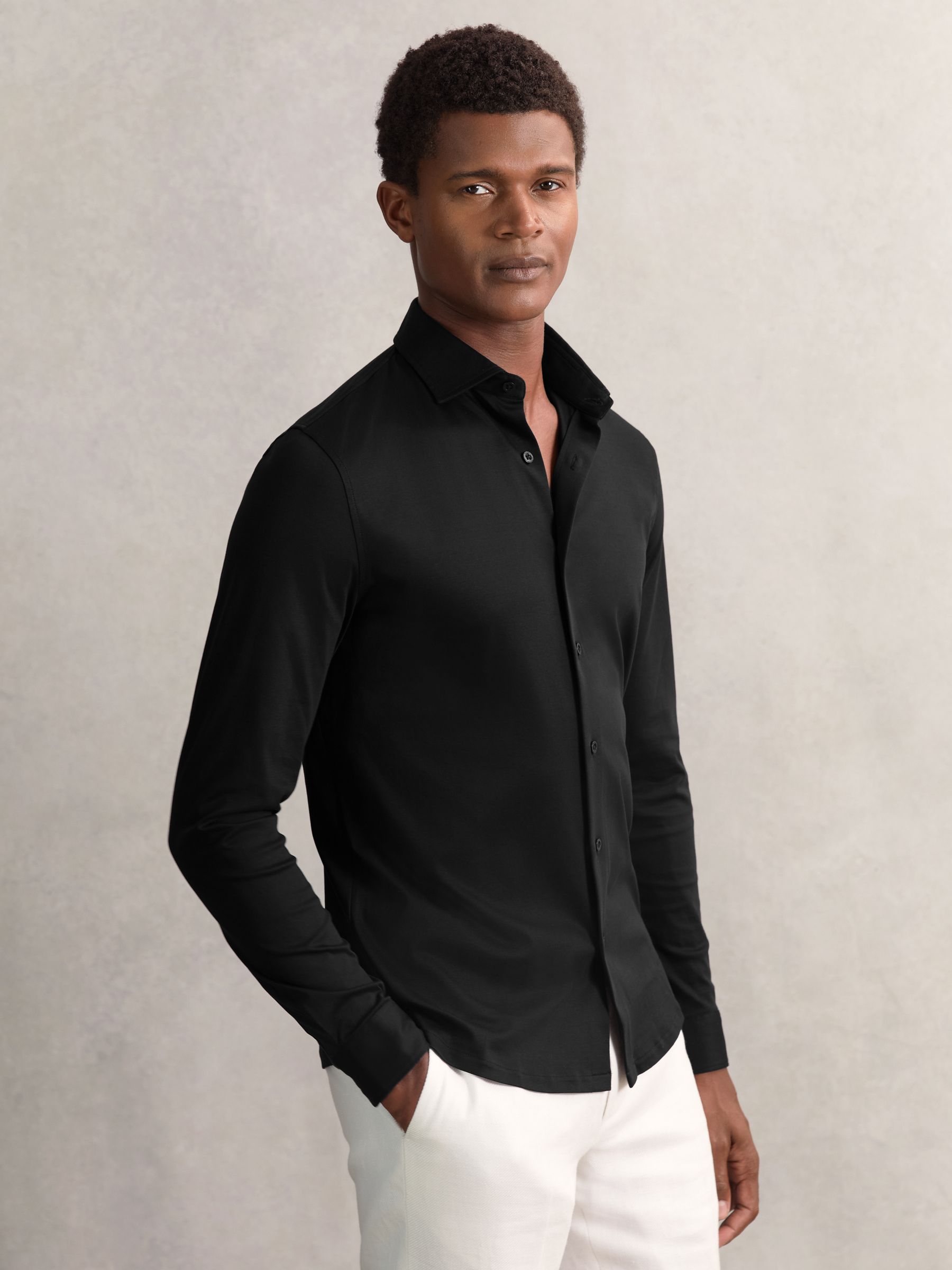 Air-Water Cotton Button-Through Shirt in Black