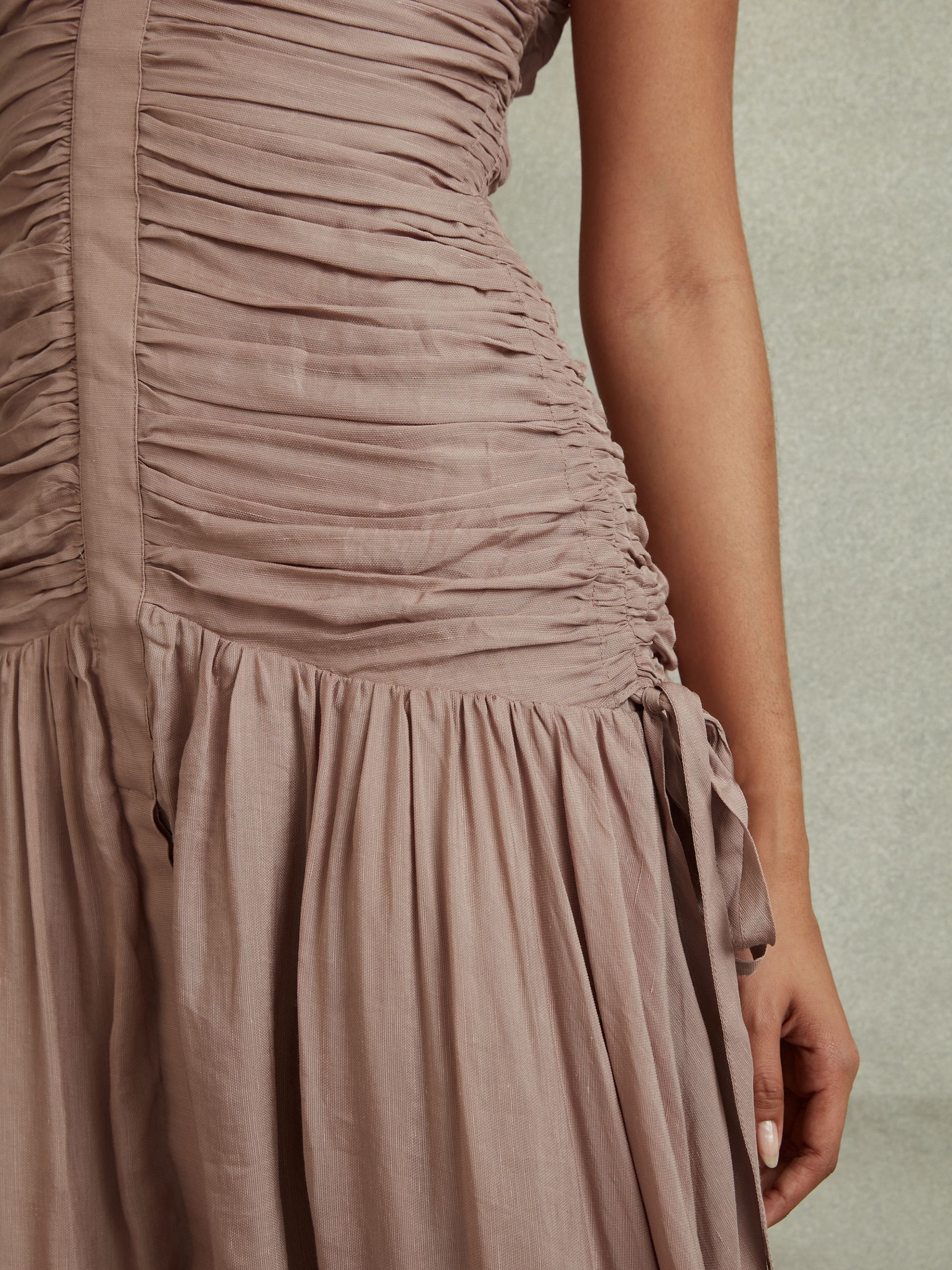 Viscose Linen Ruched Maxi Dress in Dusty Pink