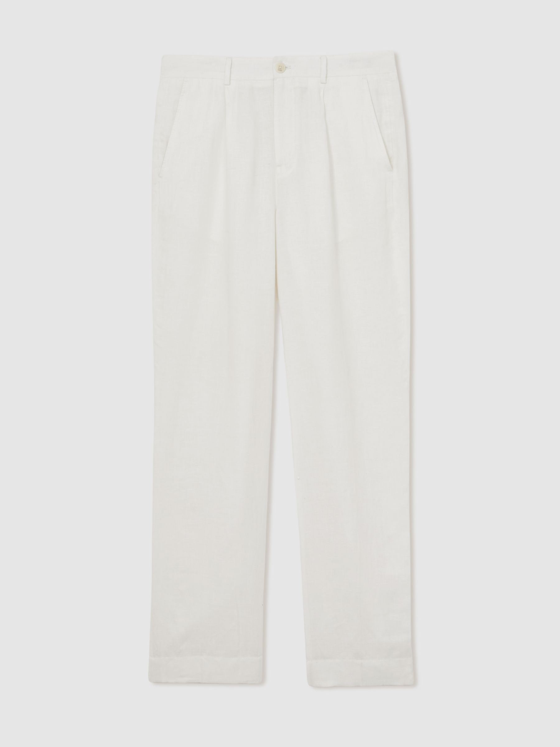 Reiss | Ché Linen Wide-Leg Trousers in White