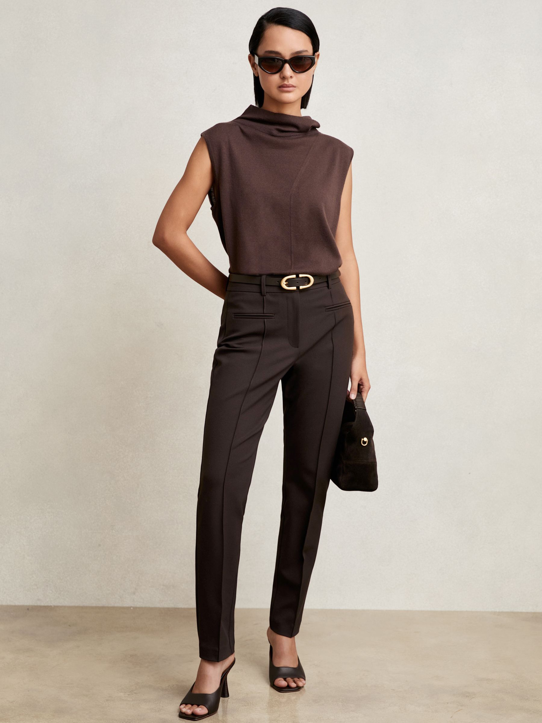 Pintuck Tapered Trousers in Chocolate Brown