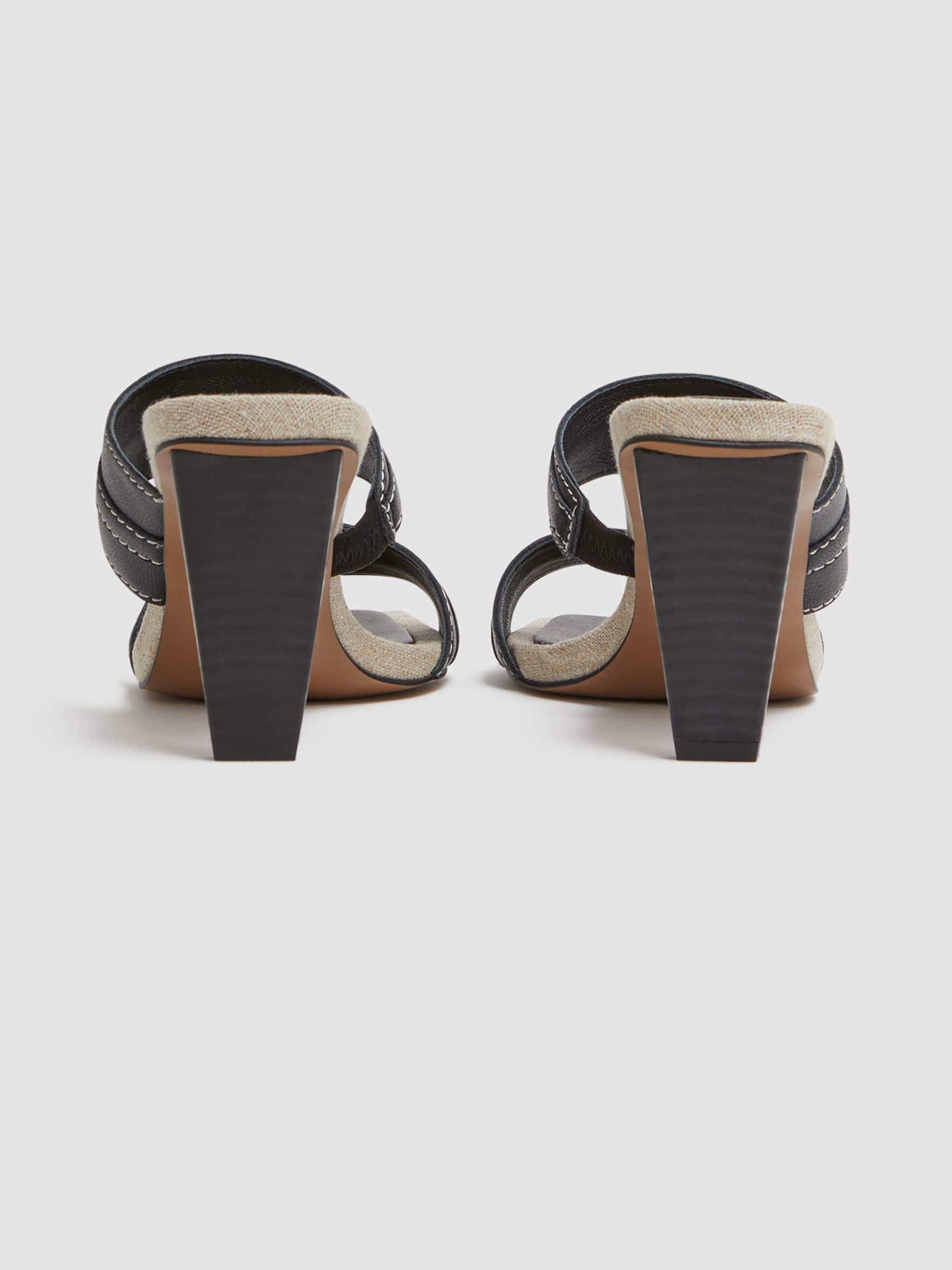 Leather Strap Heeled Mules in Black