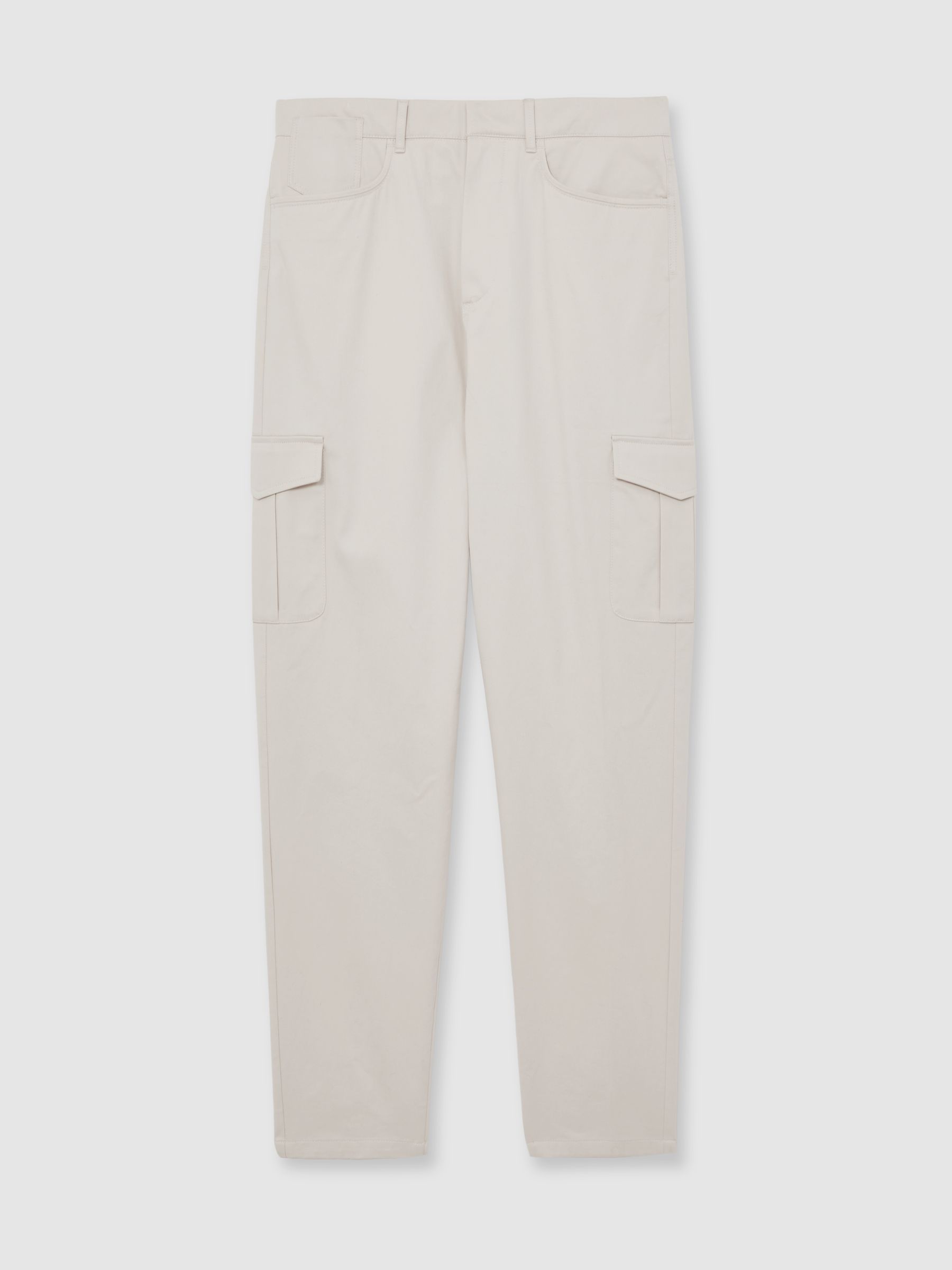 Cotton Tapered Cargo Trousers With Stretch in Stone