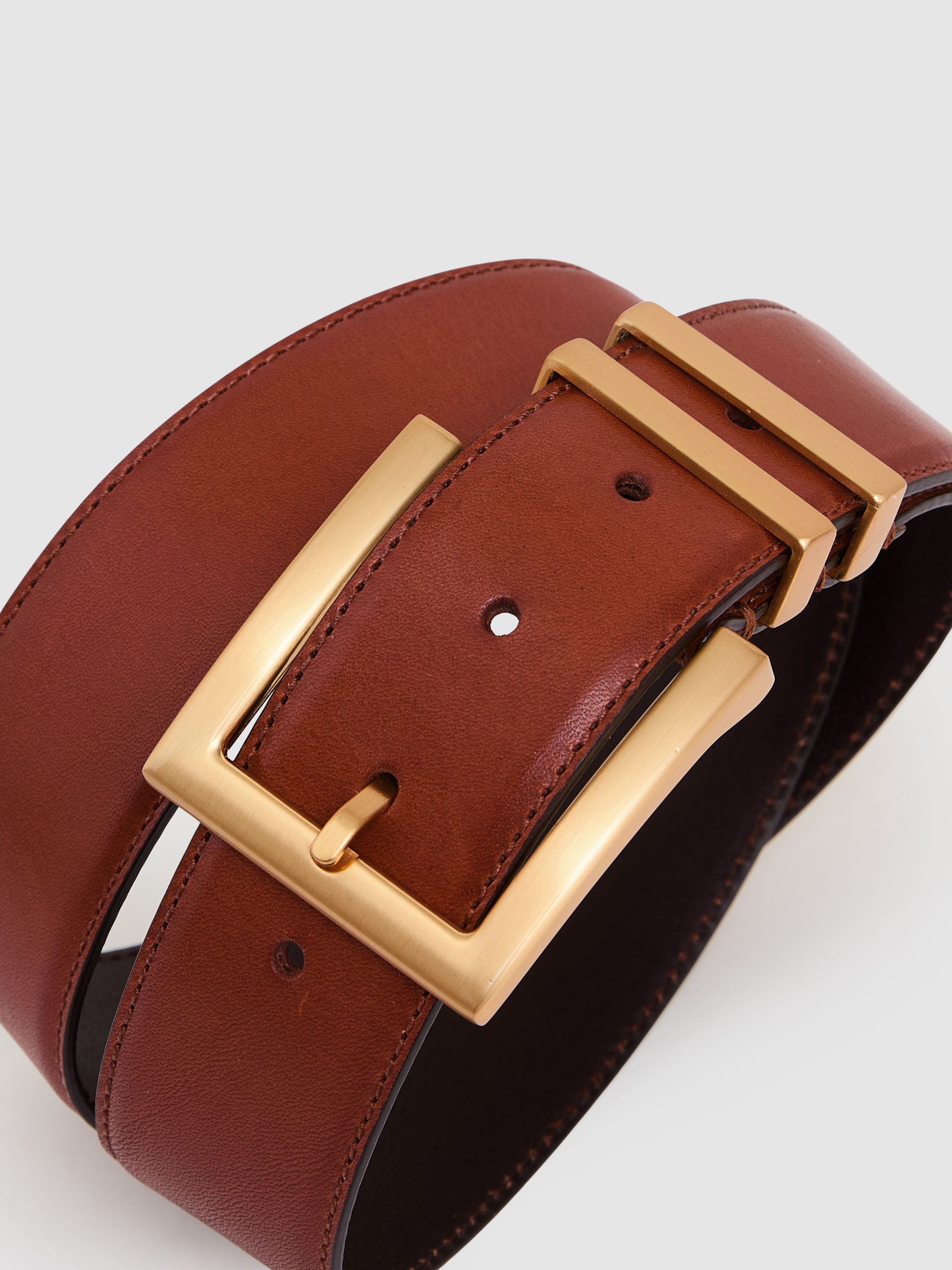 Leather Square Buckle Belt in Tan