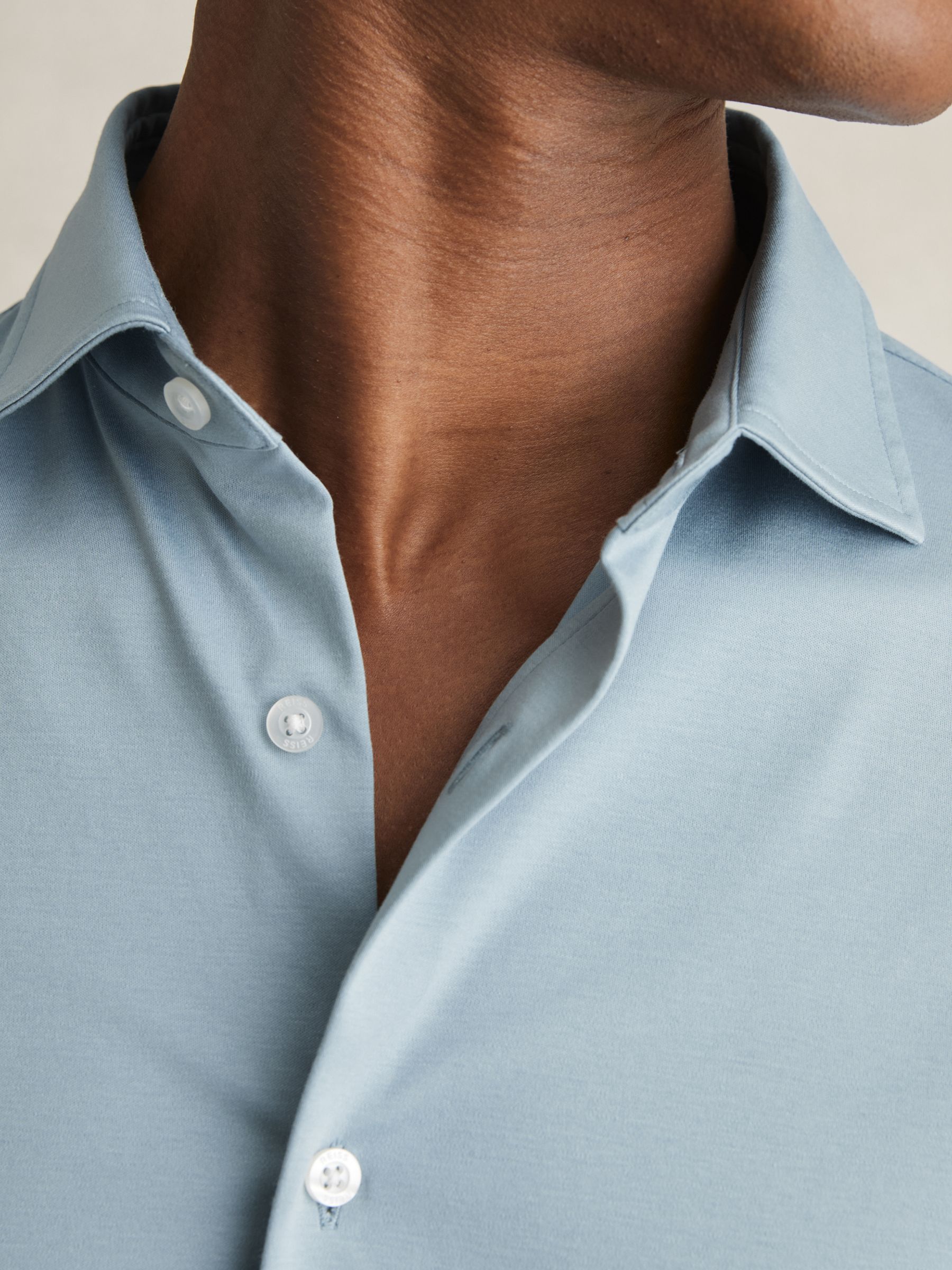 Cotton Jersey Button Through Shirt in Soft Blue