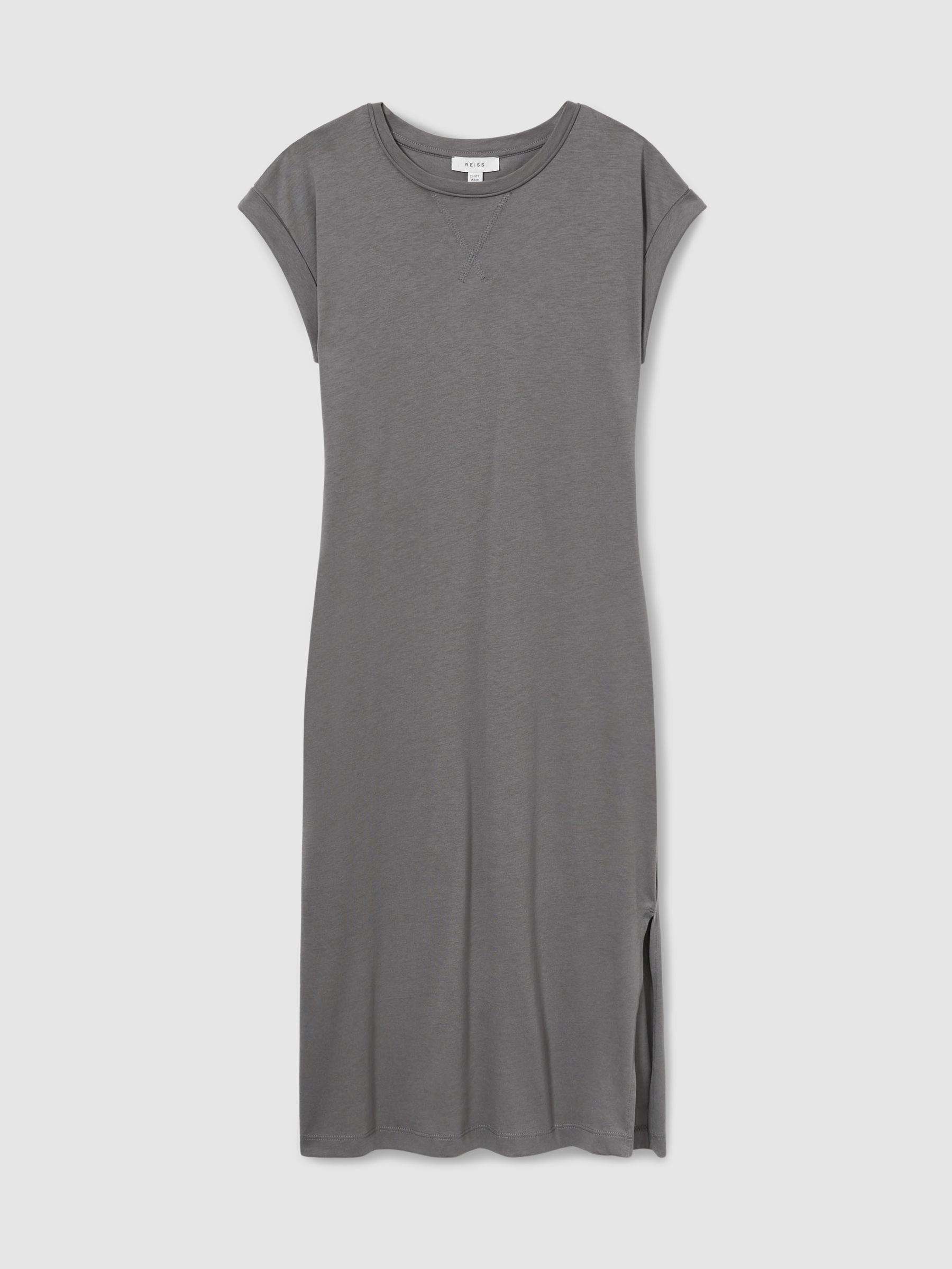 9-13 yrs Cotton-Jersey Cap-Sleeve Dress in Grey