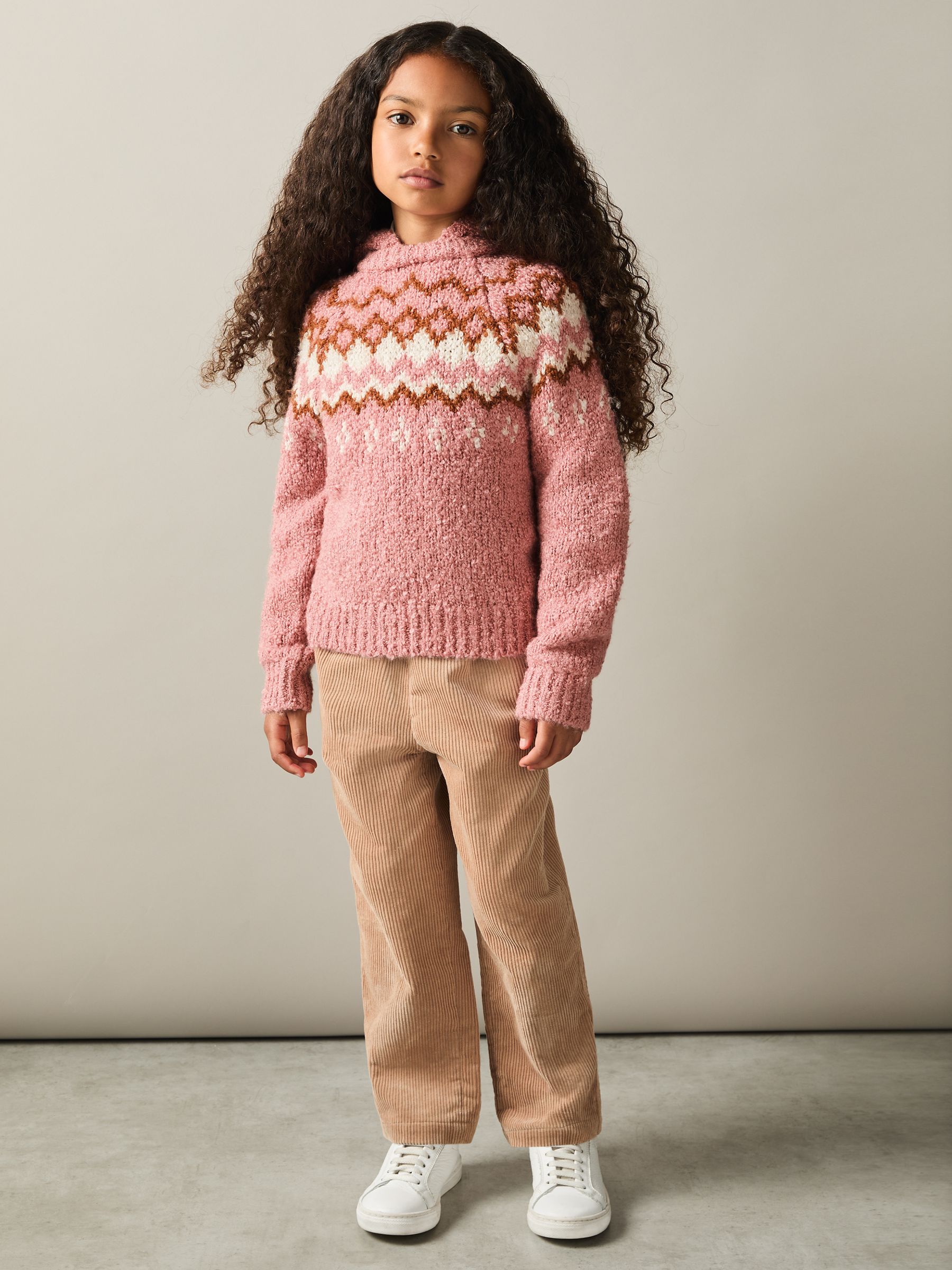 4-9 yrs Cotton-Wool Fair Isle Hoodie in Mink