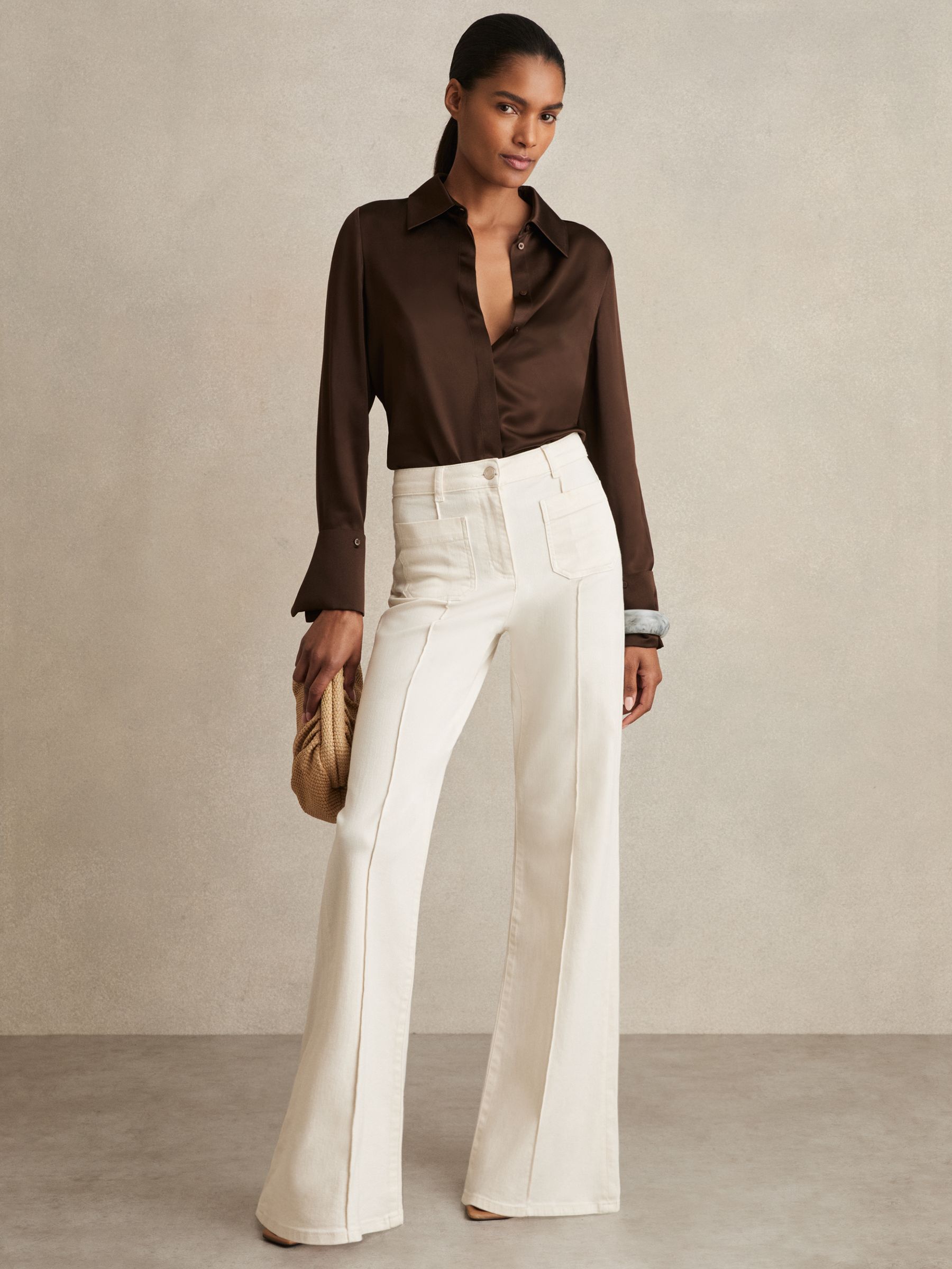 Silk Double-Cuff Button-Through Shirt in Chocolate