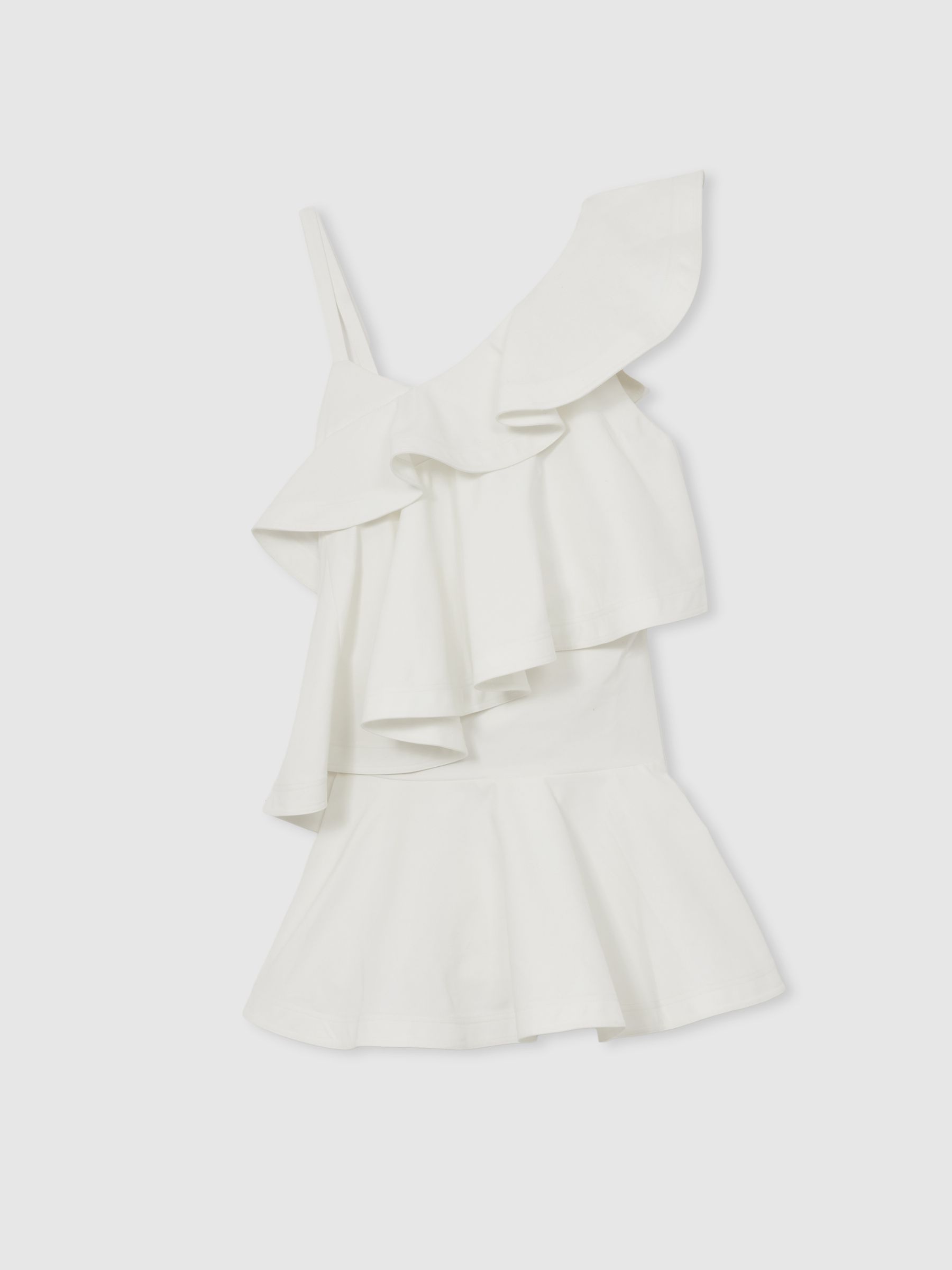 Cotton Tiered Ruffle Mini Dress in Ivory