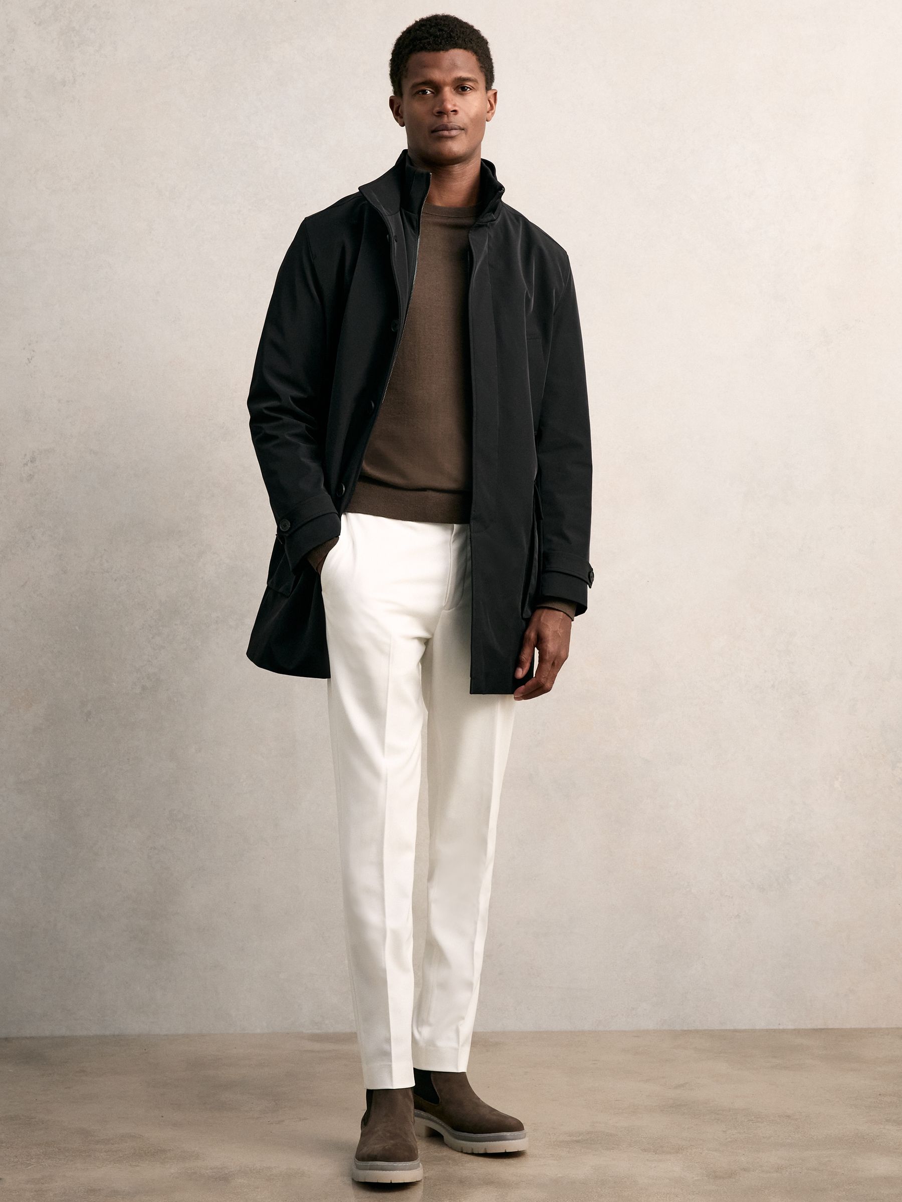 Hybrid Removable-Gilet Overcoat in Black